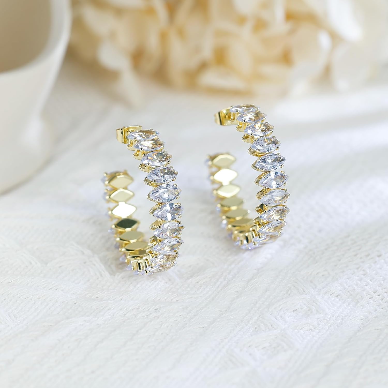 Large Rhinestone Hoop Earrings for Women: Hypoallergenic 14K Gold or White Gold Plated Thick Sparkling Crystal Big Silver Hoops Earrings for Woman Prom Party Favors or Daily Wear - Image 4