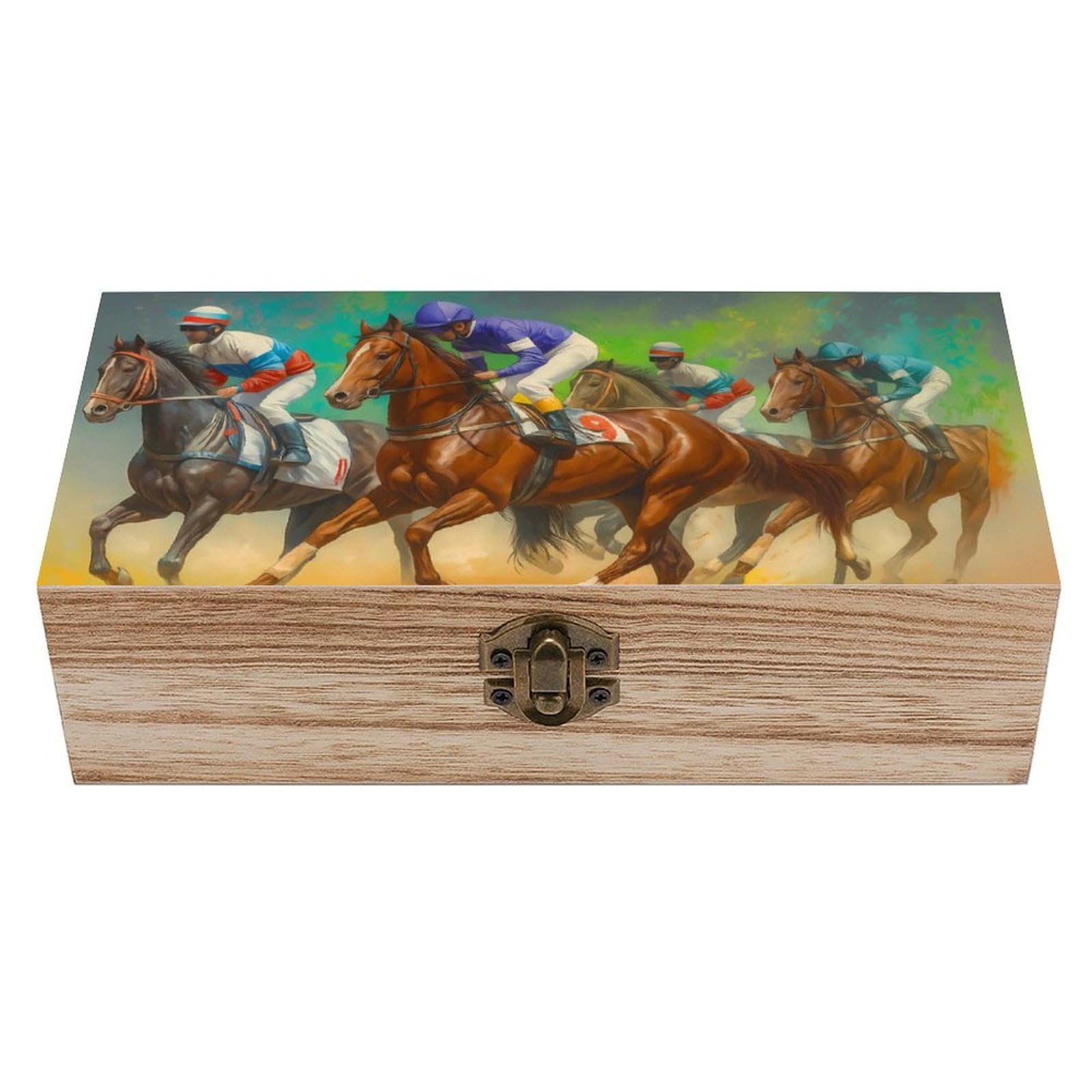 HLBSDM Intense Horse Racing Retro Wooden Storage Box Jewelry Art Gift Boxs Decorative Keepsake Boxes
