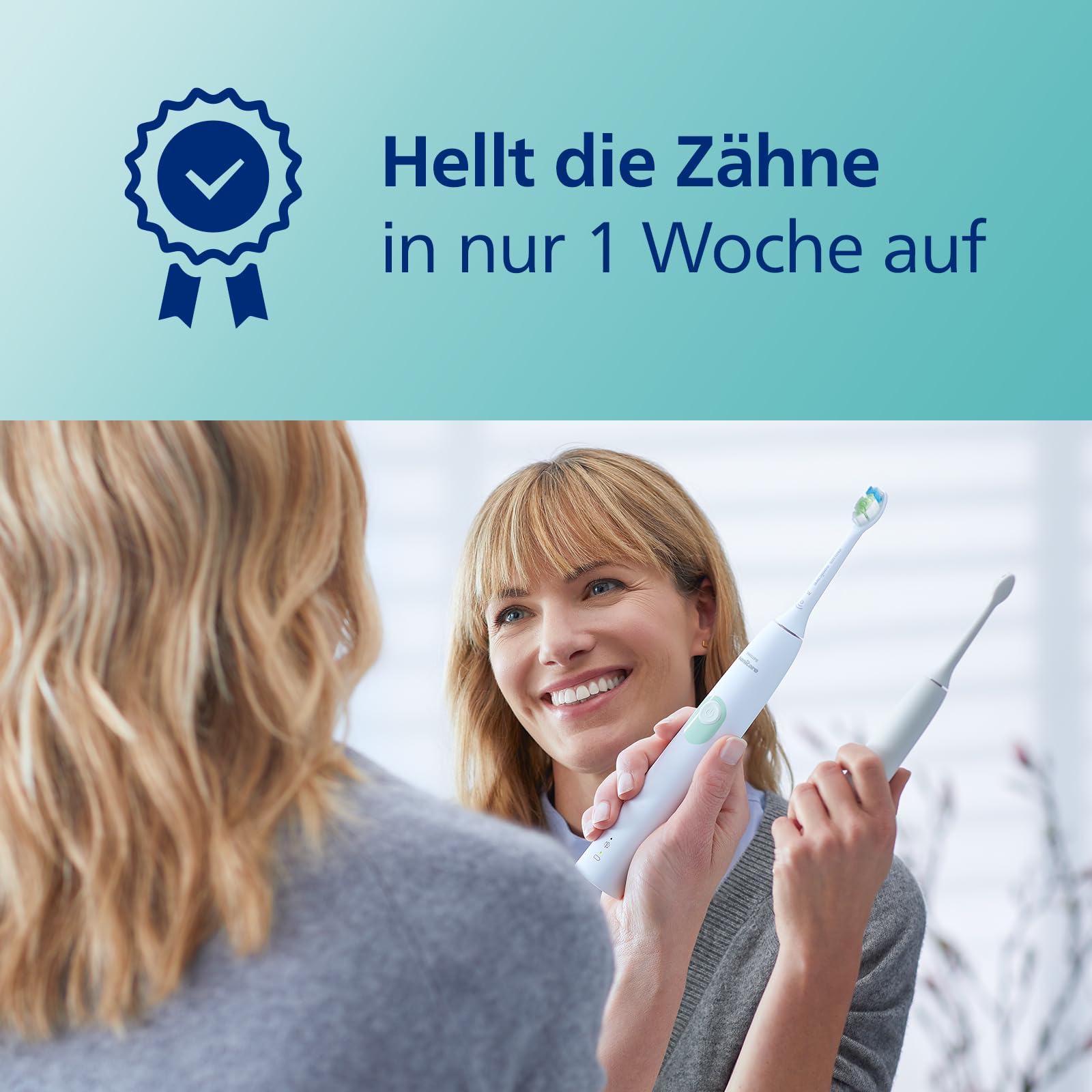 Philips Sonicare ProtectiveClean 4300 elektrische Zahnbürste, Schallzahnbürste mit zwei Intensitätsstufen, Drucksensor und Timer, Weiß, 2er-Pack, Modell HX6807/35
