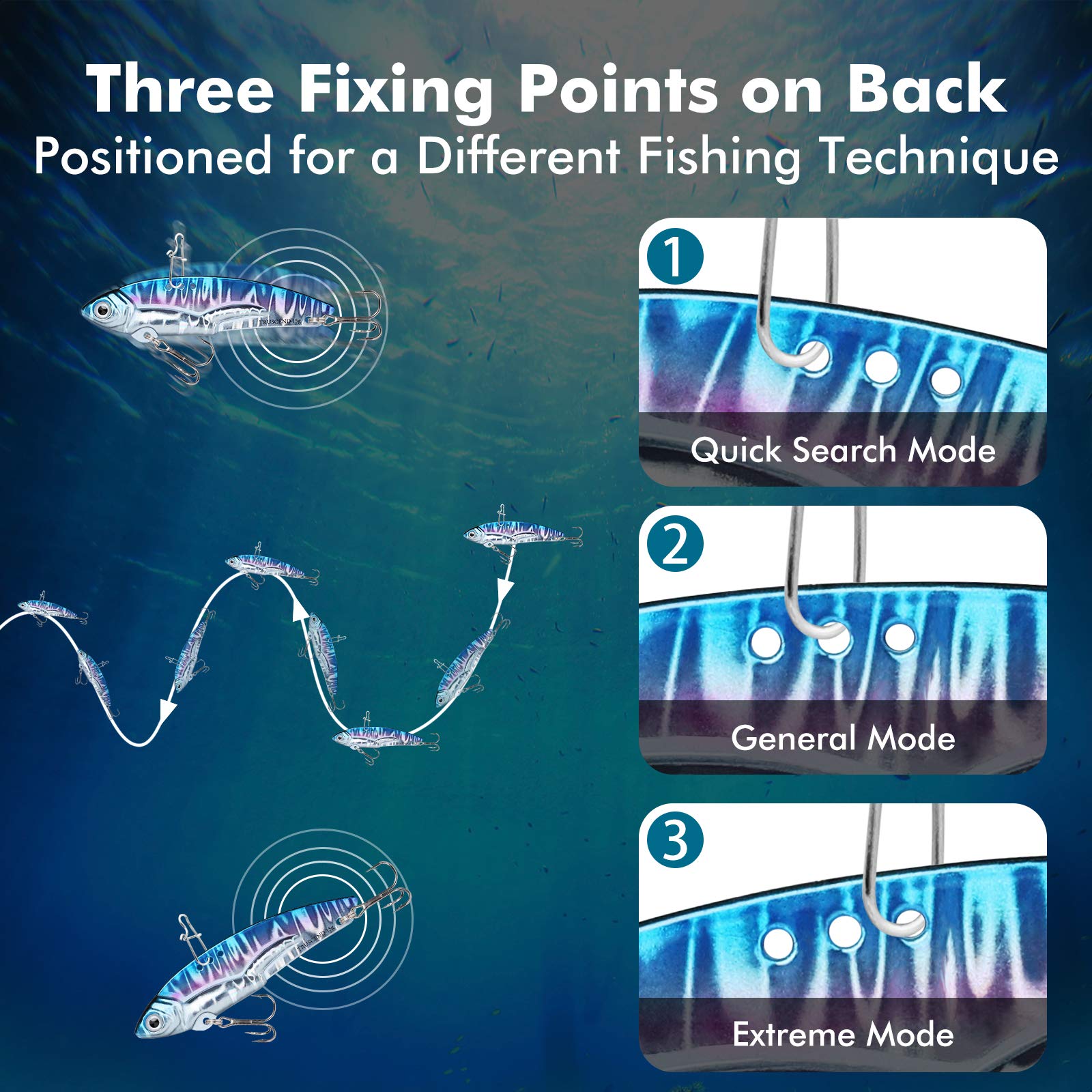 TRUSCEND Vibespinner Lures with BKK Hooks - Easy Catch: 4 Actions (Vibrate/Swim/Flash/Jig) for More Bites, Longer Cast Search Bait - Jigs for Bass, Crappie, Trout, Walleye - Ideal for Family Fishing