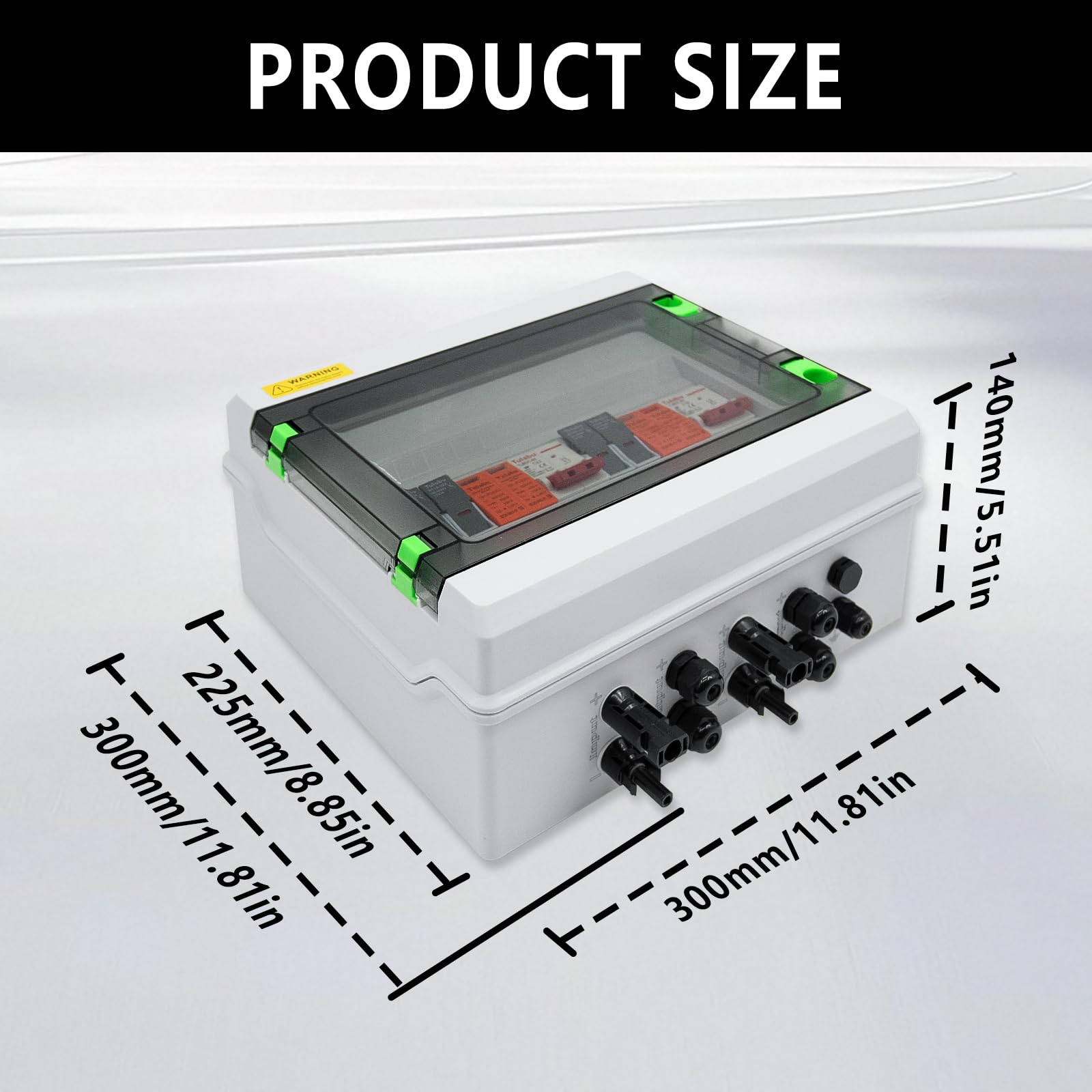 DC500V Solar Combiner Box IP65 2-In-2-Out 32A wyłącznik z ochroną przeciwprzepięciową i bezpiecznikiem, skrzynka łącząca PV, wodoodporna obudowa IP65, do systemów paneli słonecznych