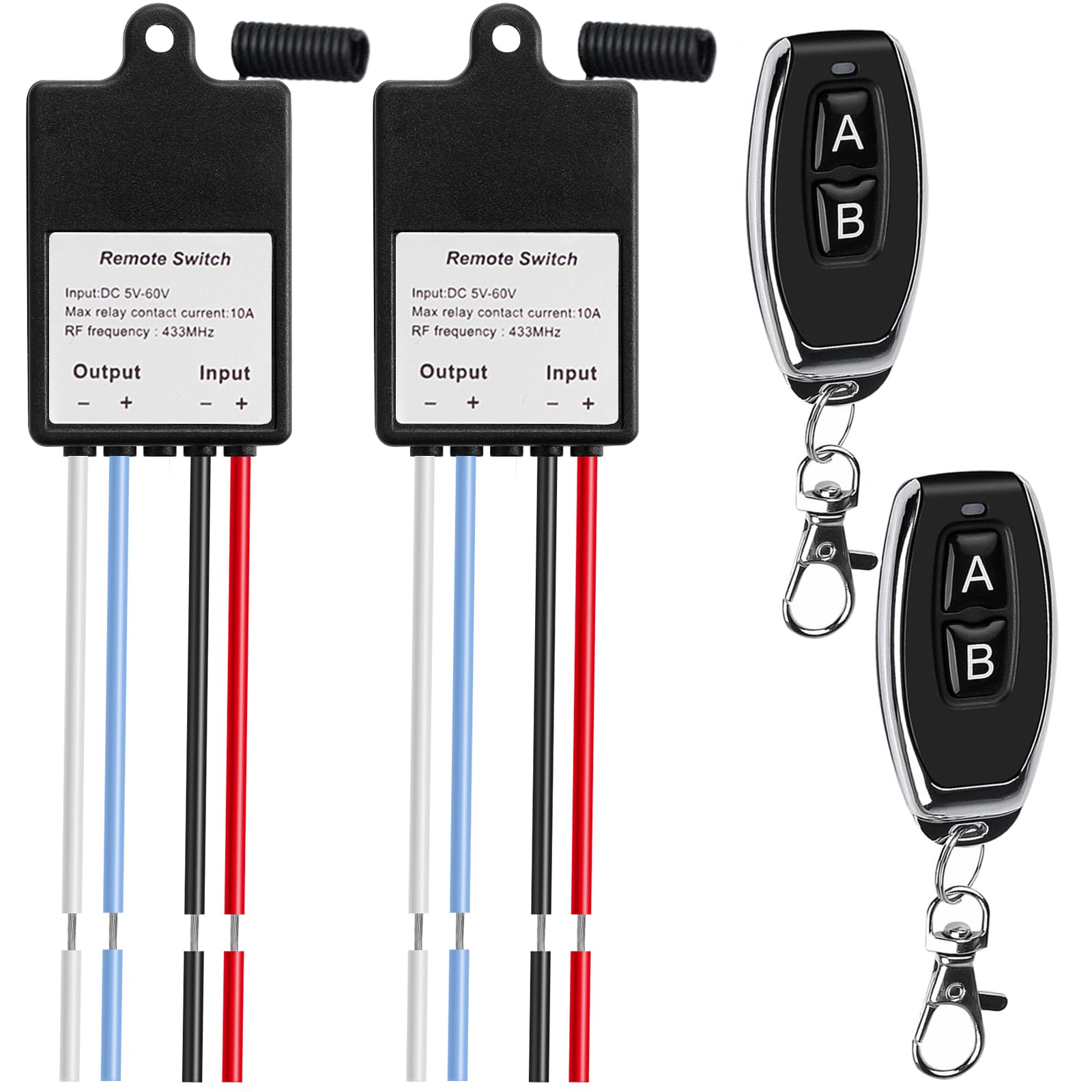 2 interruptores inalámbricos con mando a distancia: enchufe inalámbrico compatible con un amplio rango de voltaje (5V/12V/24V CC), juego de mando a distancia inalámbrico, para motores y domótica.