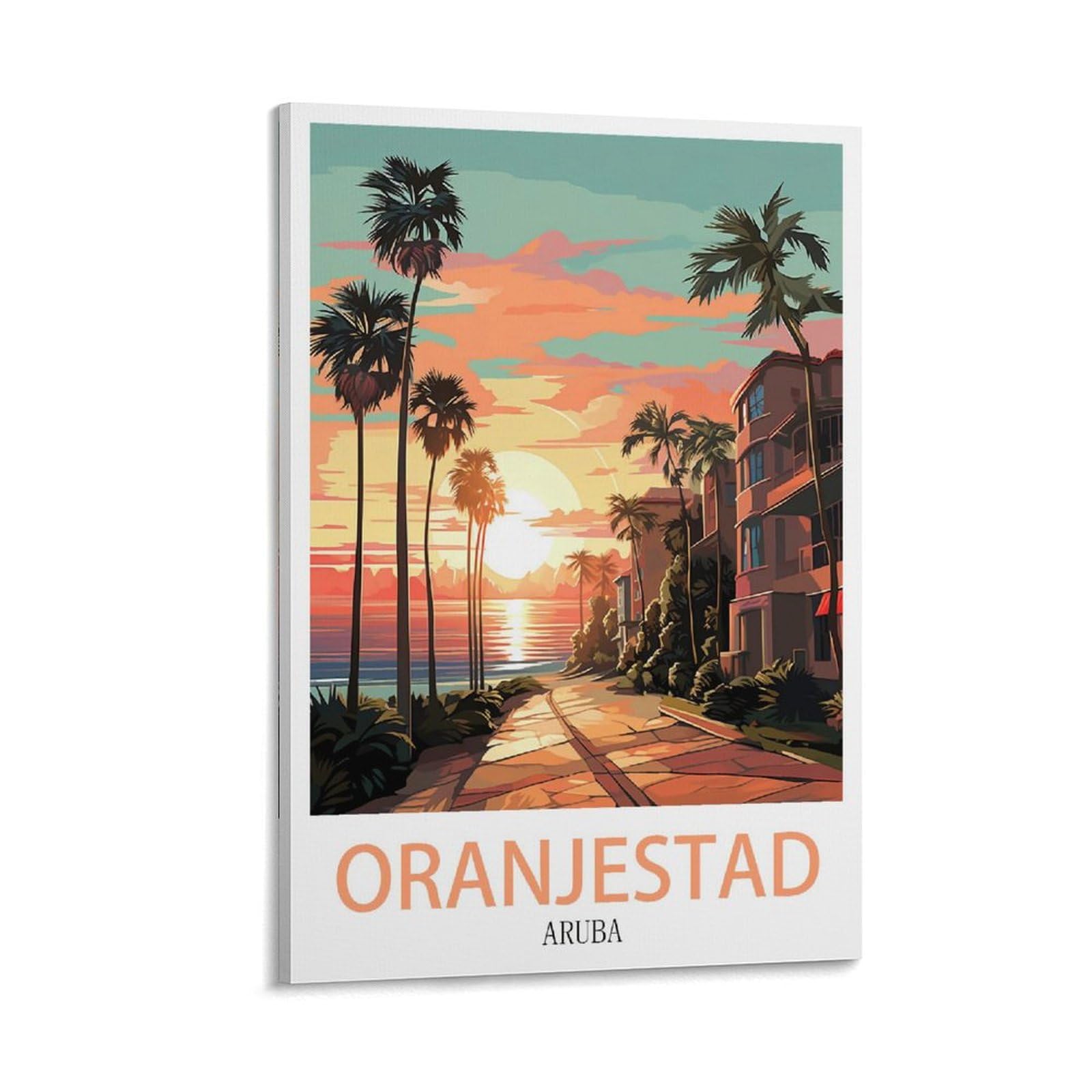 Lcynnh Frame-Style Oranjestad Aruba Vintage Travel Poster Sunset 12X18inch(30X45cm) Print Home Bedroom Office Living Room Decor Canvas Poster