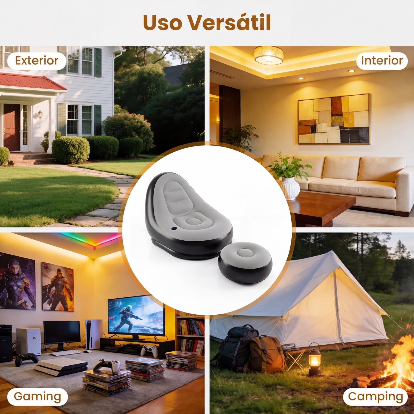 GOPLUS Sofa Hinchable Camping con Reposapiés, Sillon Infable Relax con Respaldo,Portavasos y Parches de Reparación, Puff Plegable Exterior, Silla Inflable para Balcón Jardín (con reposapiés)