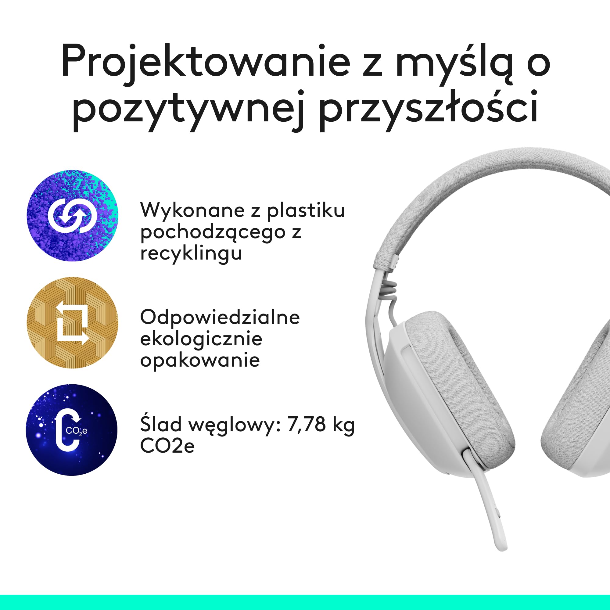 Logitech Zone Vibe 100 Lekkie bezprzewodowe słuchawki nauszne z mikrofonem z redukcją szumów, Zestaw słuchawkowy Bluetooth, dla Teams, Google Meet, Zoom i Mac/PC - Biały