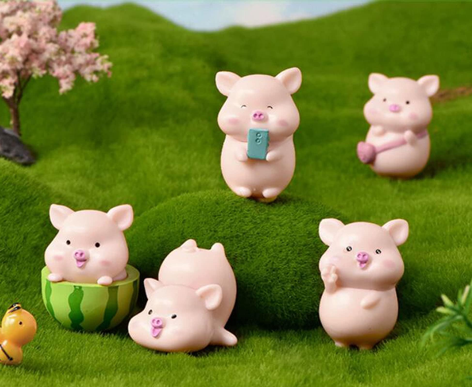 6 Mini Figuras De Cerdito De Resina Luminosas - Adornos Para Jardín, Coche, Pasteles Y Manualidades DIY