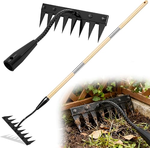 Weed Puller Tool with Long Handle - Made with Real Bamboo,8 Tines Steel Head with Weeding Rake，Gardening Hand Uprooting Weeding Tool for Removing Weeds, Loosening Soil, Cleaning Flower