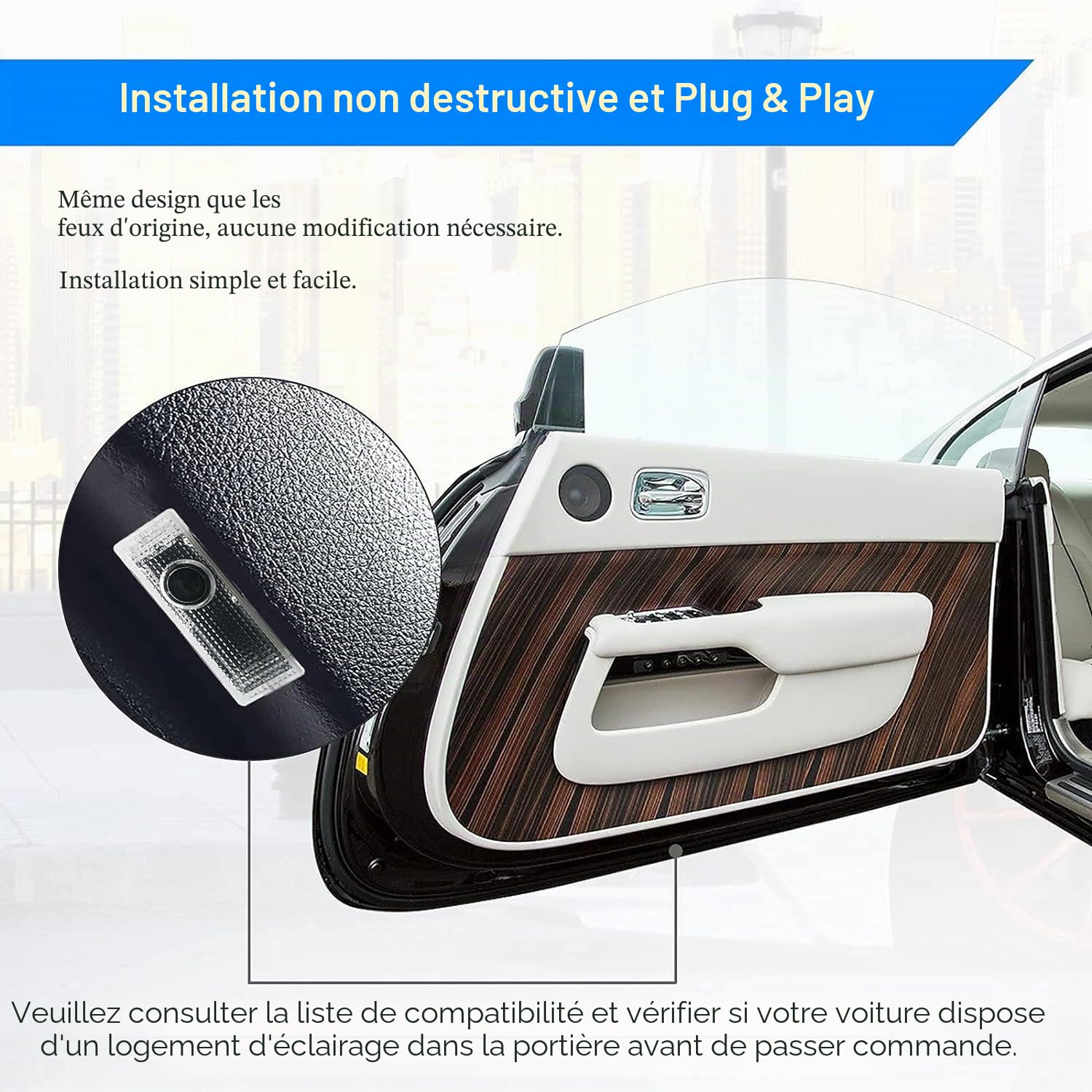4 Pièces Eclairage de Porte Logo pour Lumière de Porte de Voiture Range Rover/Discovery/Discovery Sport/Aurora/Freelander, Projecteur de Porte de Voiture