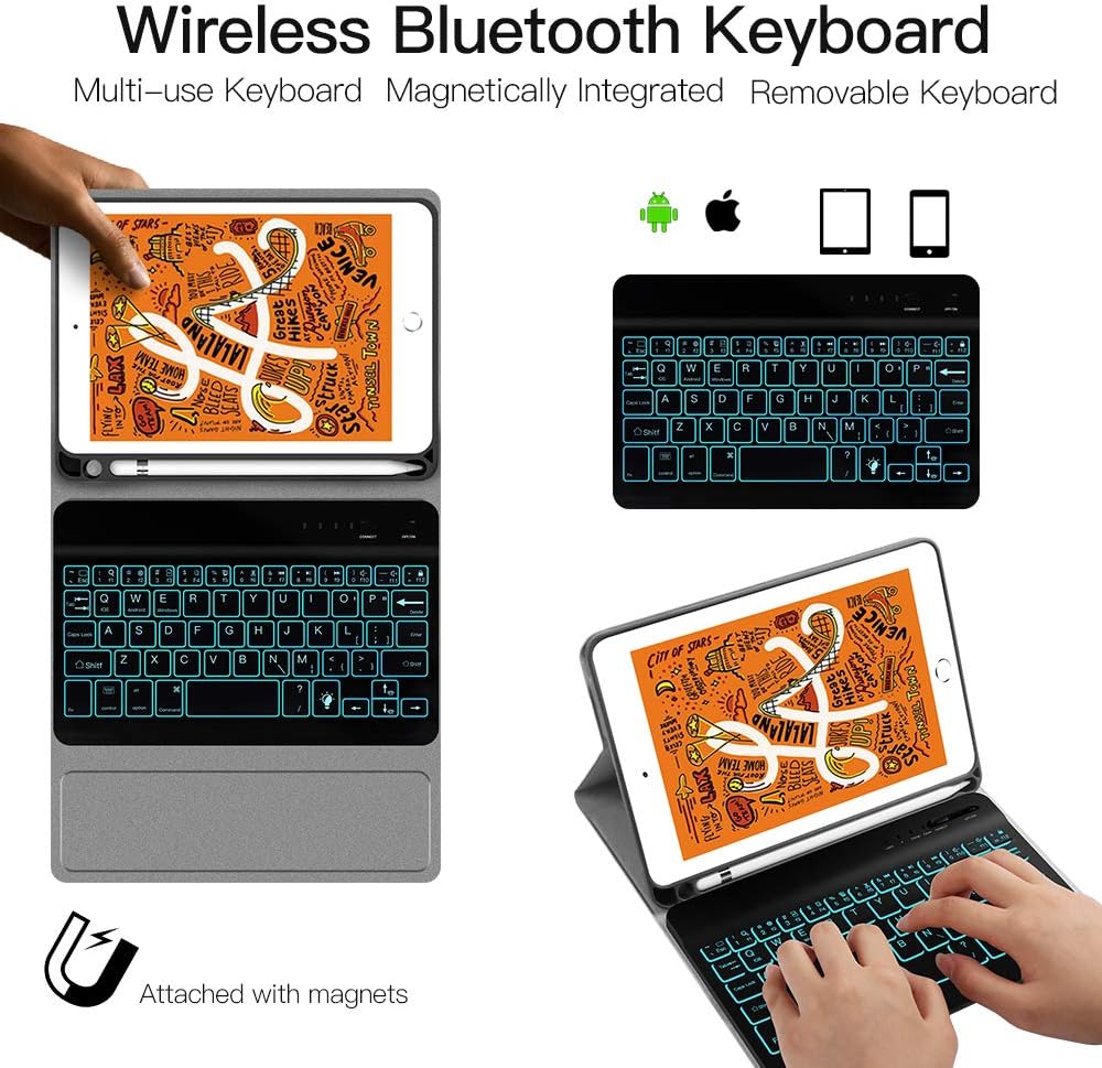 50% оƒƒ Dіѕсоunt iPad Keyboard Case for iPad 7.9, JUQITECH Smart Case with Backlit Keyboard for iPad Mini 5 5th Gen Mini 4 Detachable Wireless Tablet Rechargeable Back lit Keyboard Cover Case with Pencil Holder, Black