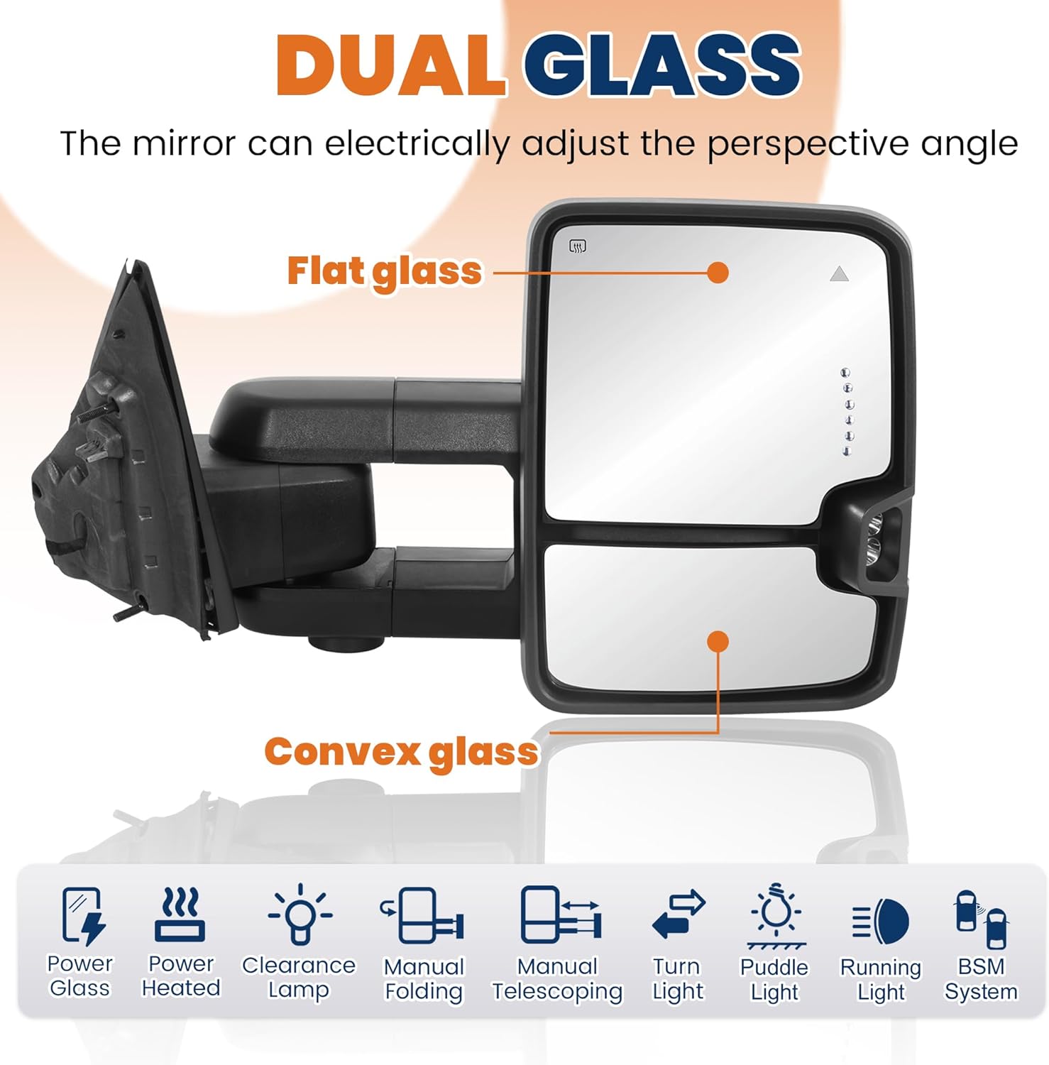 2PCS Black Towing Mirrors Power Heated Compatible for 2019 2020 2021 2022 Ram 2500 3500 w/Turn light，Puddle light, BSM