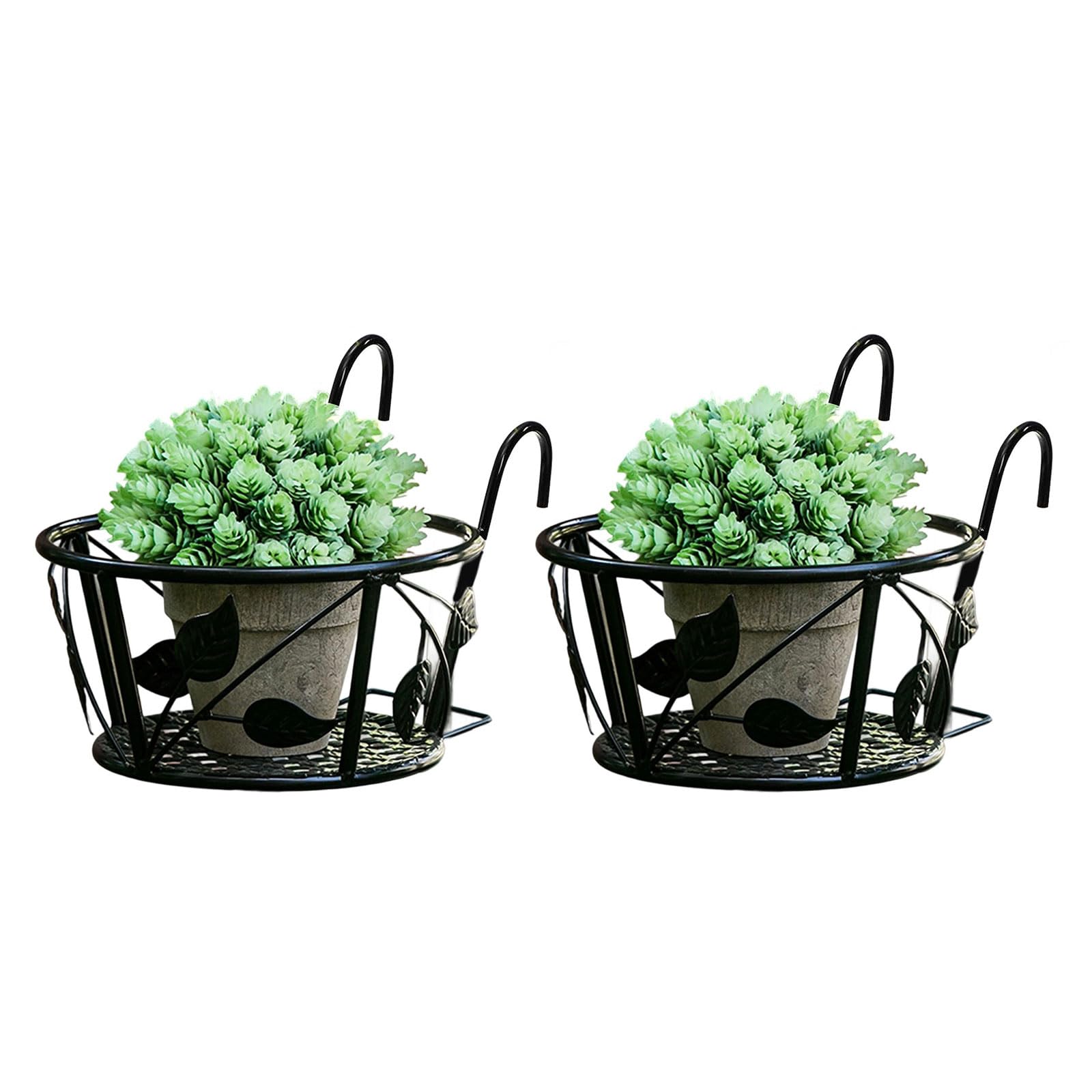 YWLUUOO 2 Set Metal Plant Shelf Space Saving Balcony Indoor Outdoor Scroll Pattern Metal Plant Shelf