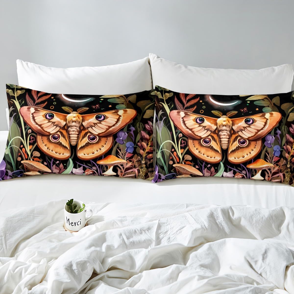 Erosebridal Butterfly Toddler Bedding Sets Wildflower Butterfly Duvet Cover,Forest Mushroom Bed Set Dark Cottagecore Mushroom Bed Cover,No Comforter