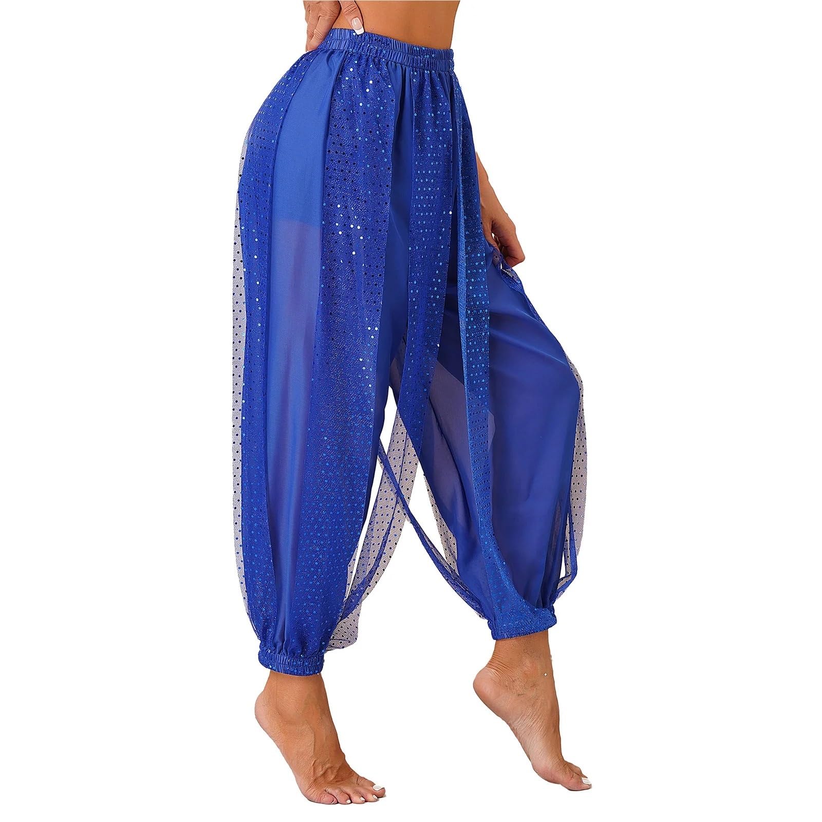 Frauen Bauchtanz Münzen Laterne Hosen Seite Split Pailletten Glänzende Harem Erwachsene Kostüm