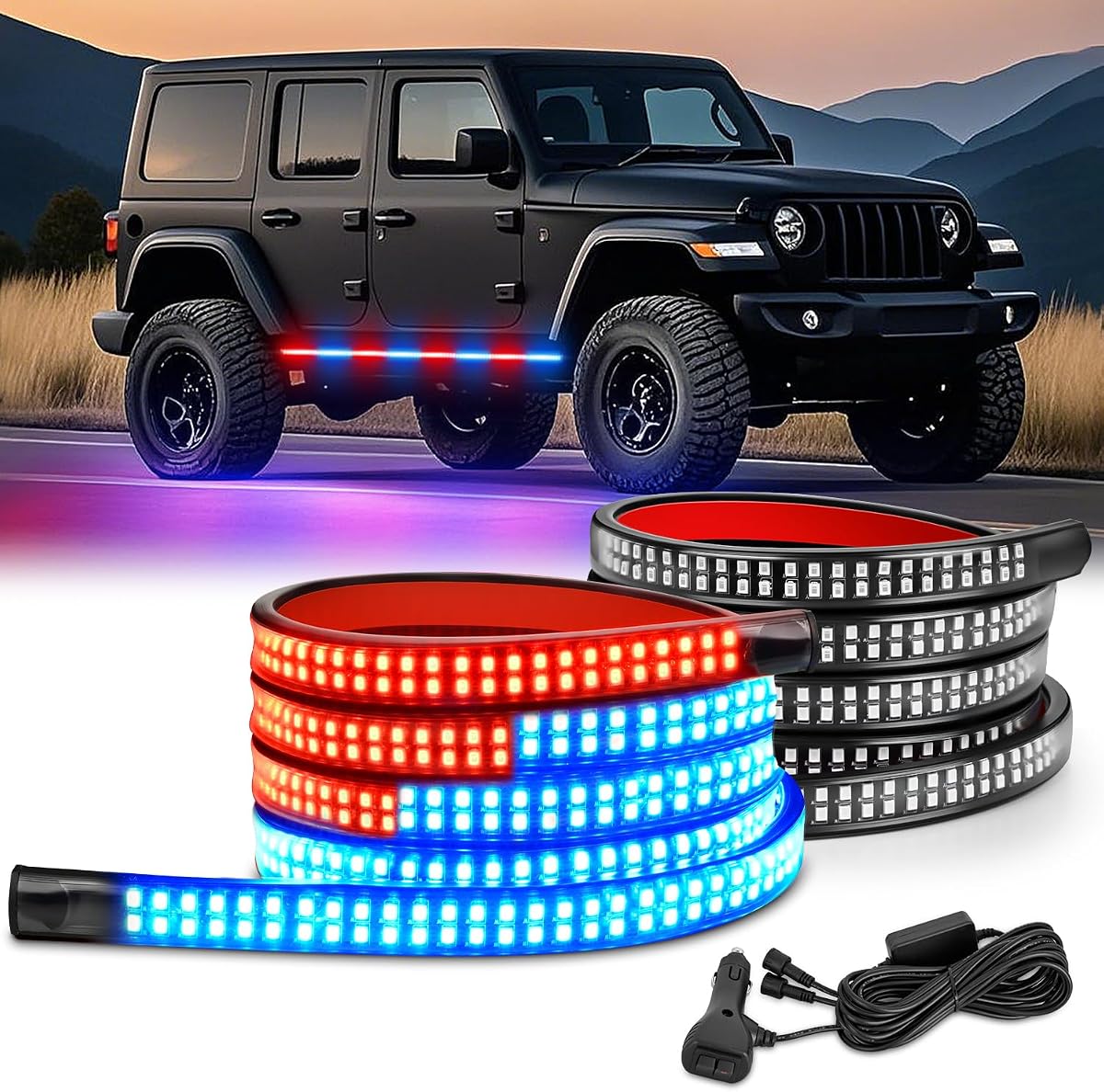 Nilight 2PCS 70 Inch Running Board LED Lights Strip Red Blue for Truck | 1125 Emergency Strobe Light Flexible Side Flashing Warning Caution Safety Waterproof for Truck Construction Vehicles Pickup