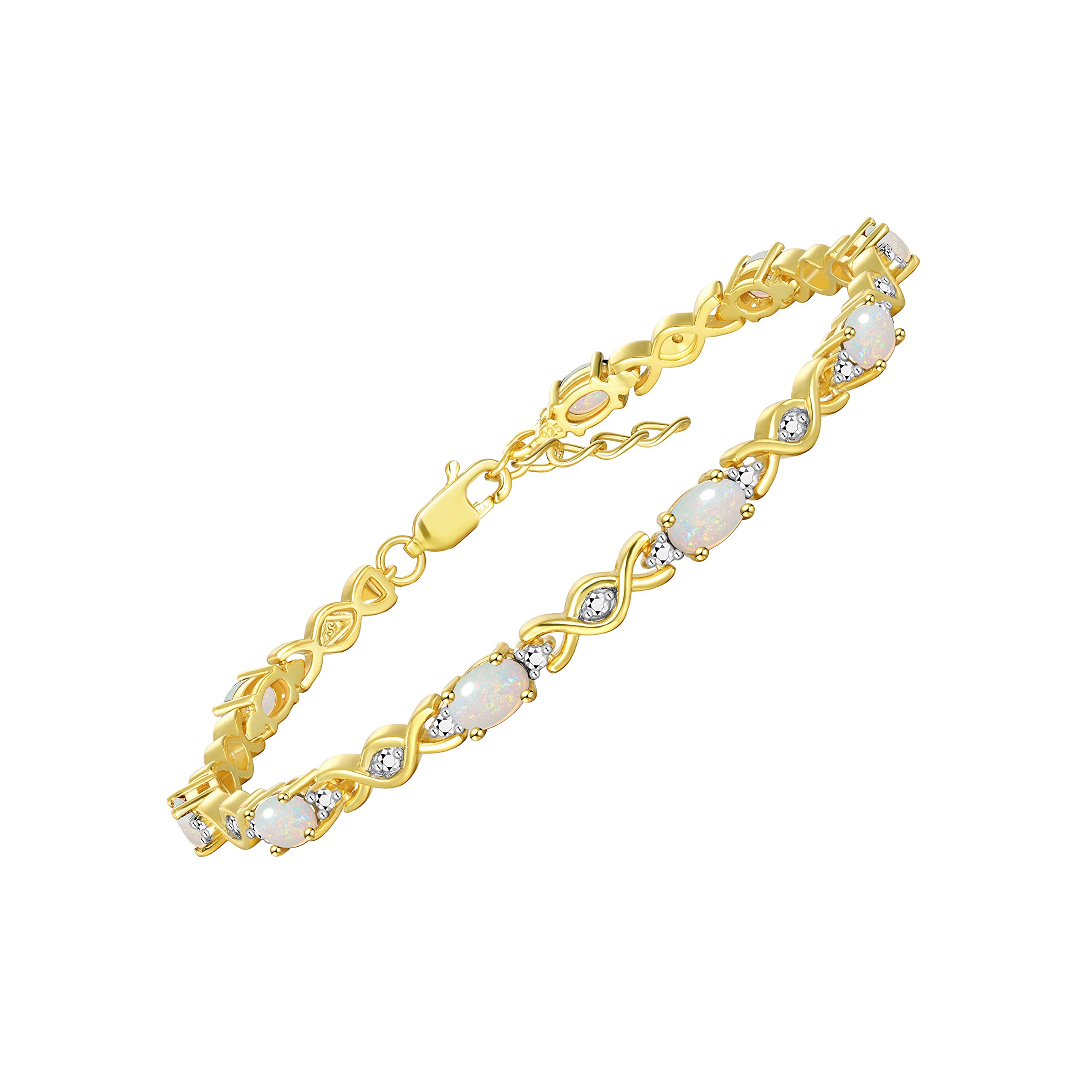 Rylos Bracelets for Women Yellow Gold Plated Silver XOXO Hugs &amp; Kisses Tennis Bracelet Gemstone &amp; Diamonds Adjustable to Fit 7"-8" Wrist, 10 Gorgeous 6X4MM Jewelry for Women Friendship Bracelets