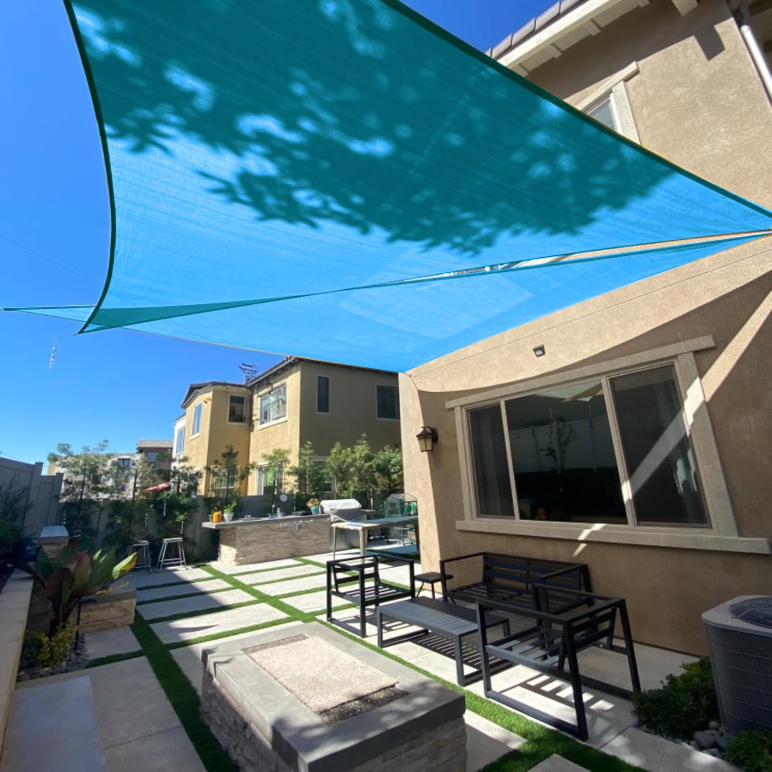 SUNLAX Sun Shade Sail 12' x 14' x 18.4' Turquoise Blue Rectangle Canopy Sail Shade Cover UV Block Permeable Sunshade Outdoor for Patio Backyard Deck Pergola (We Make Custom Size)