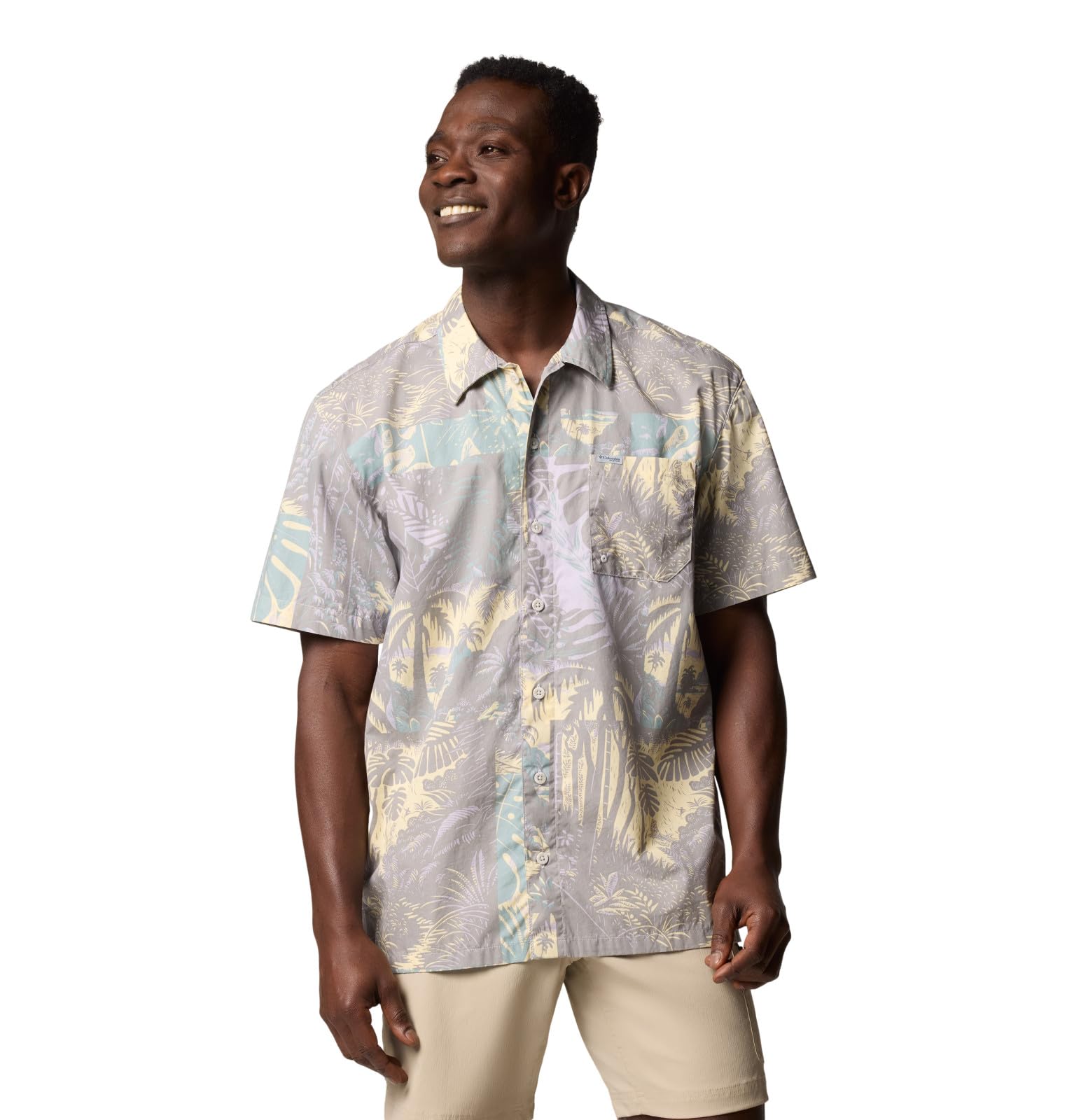 Columbia Men's Trollers Best Short Sleeve Shirt, Lemon Wash Tarpon Trek, Large