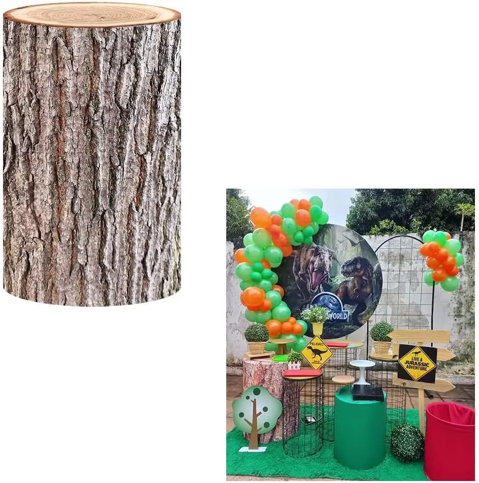 Plinth Cover Wood Grainy Texture Pedestal Covers for Kids Birthday Parties Vintage Wooden Cylinder Cover Event Decoration HP-275 Dia36cm H75cm