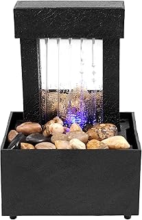 Tabletop Fountain with LED Lights, 4 Styles Desktop Waterfall Fountain with Natural Pebbles, USB/Battery Powered Mini Water Feature for Home Office Bedroom Relaxation Meditation Decor