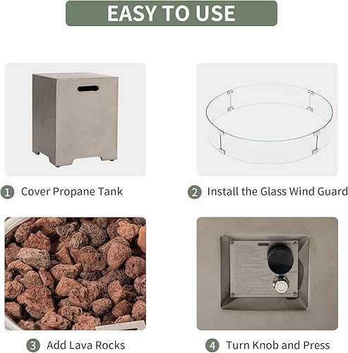 Miniatura 8 de COSIEST Juego de mesa de fuego de propano para exteriores de 2 piezas con mesa de tanque, mesa de fuego oscura de 40.5 pulgadas, 50.000 BTU con base