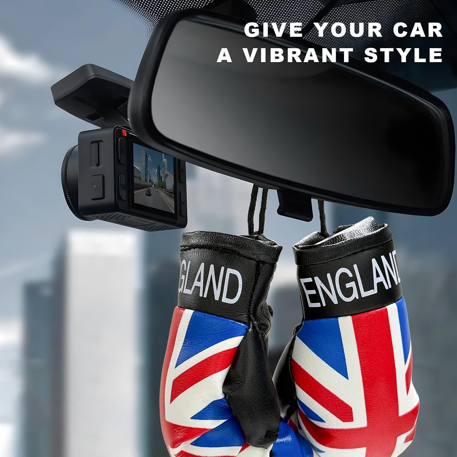 1 Pair Mini Boxing Gloves for Car Mirror, Miniature Punching Gloves Auto Mirror Charm with Country Flag Pattern, Novelty Hanging Decoration Boxing Ornament for Home & Car Use (UK) image 3