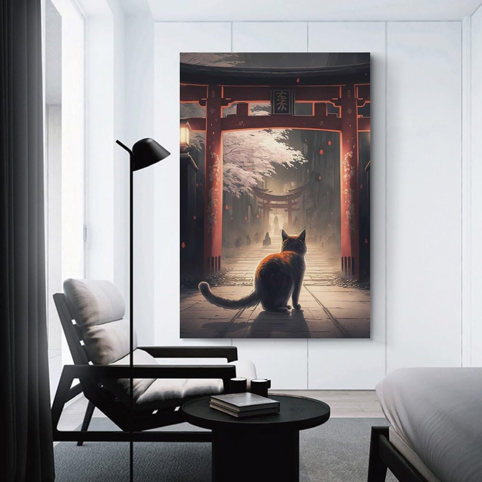 Junmoney Cat Gate Japan Landscape Room Decor Wall Art 20x30inch(50x75cm), for Bedroom, Guest Room Or Reading Nook, An Easy Wall Refresh for Bedrooms