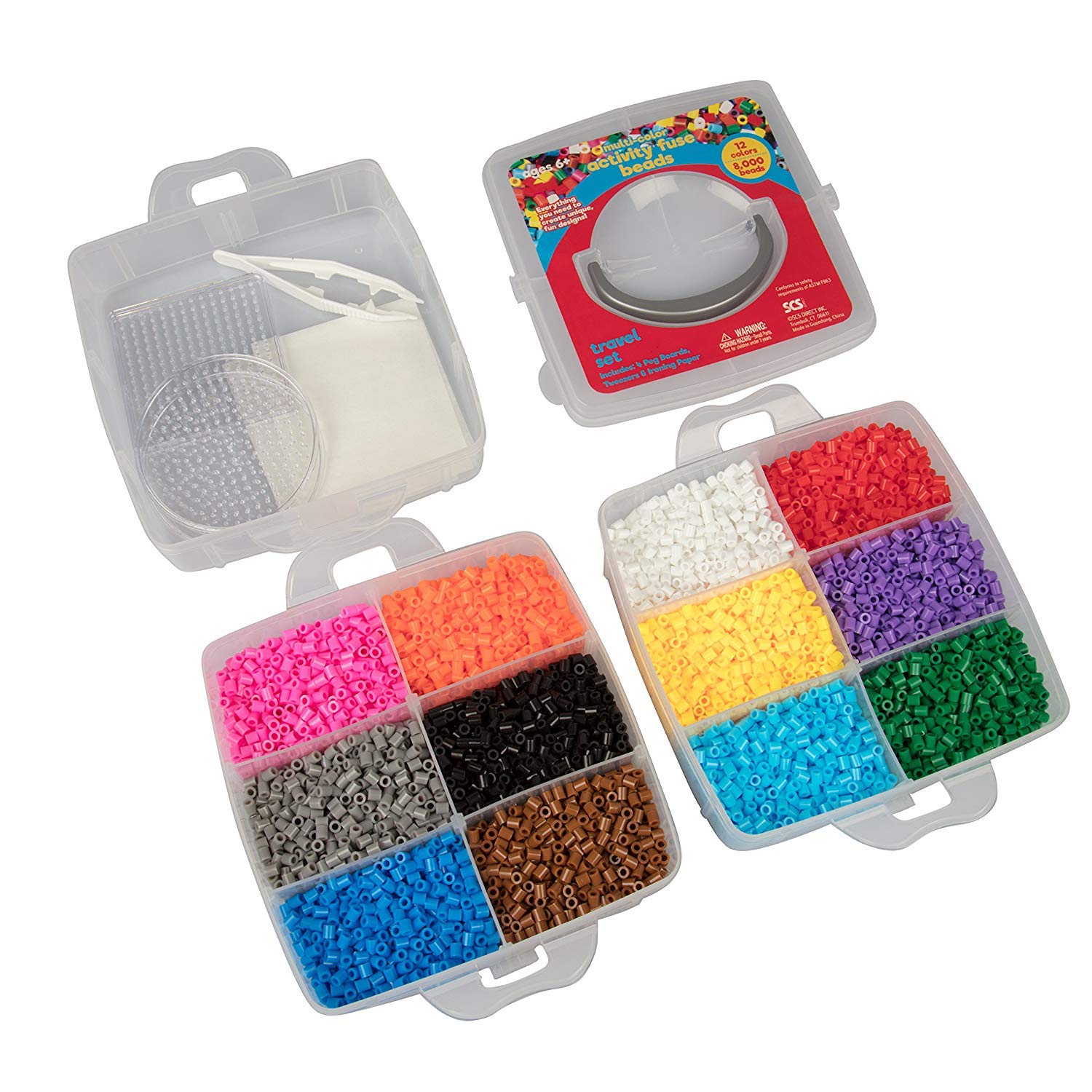 Buy 8,000pc Fuse Bead Super Kit Presorted 12 Colors, Tweezers, Peg