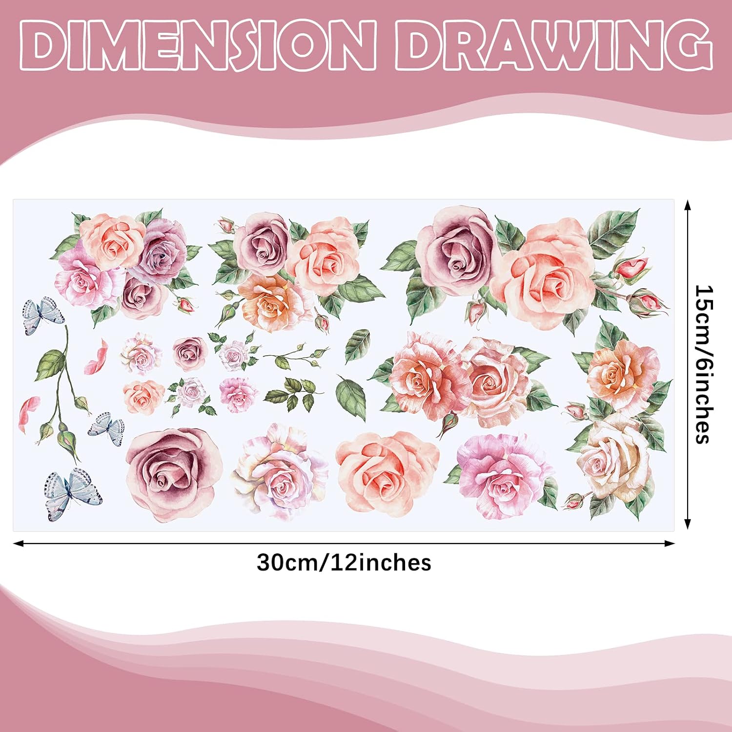 Eaasty 6 Sheets Flower Rub on Transfer Floral Rub on Transfers for Furniture Vintage Flower Decal Stickers for Wood Furniture Summer Craft Wedding Decor, 6 x 12 Inches(Rose)