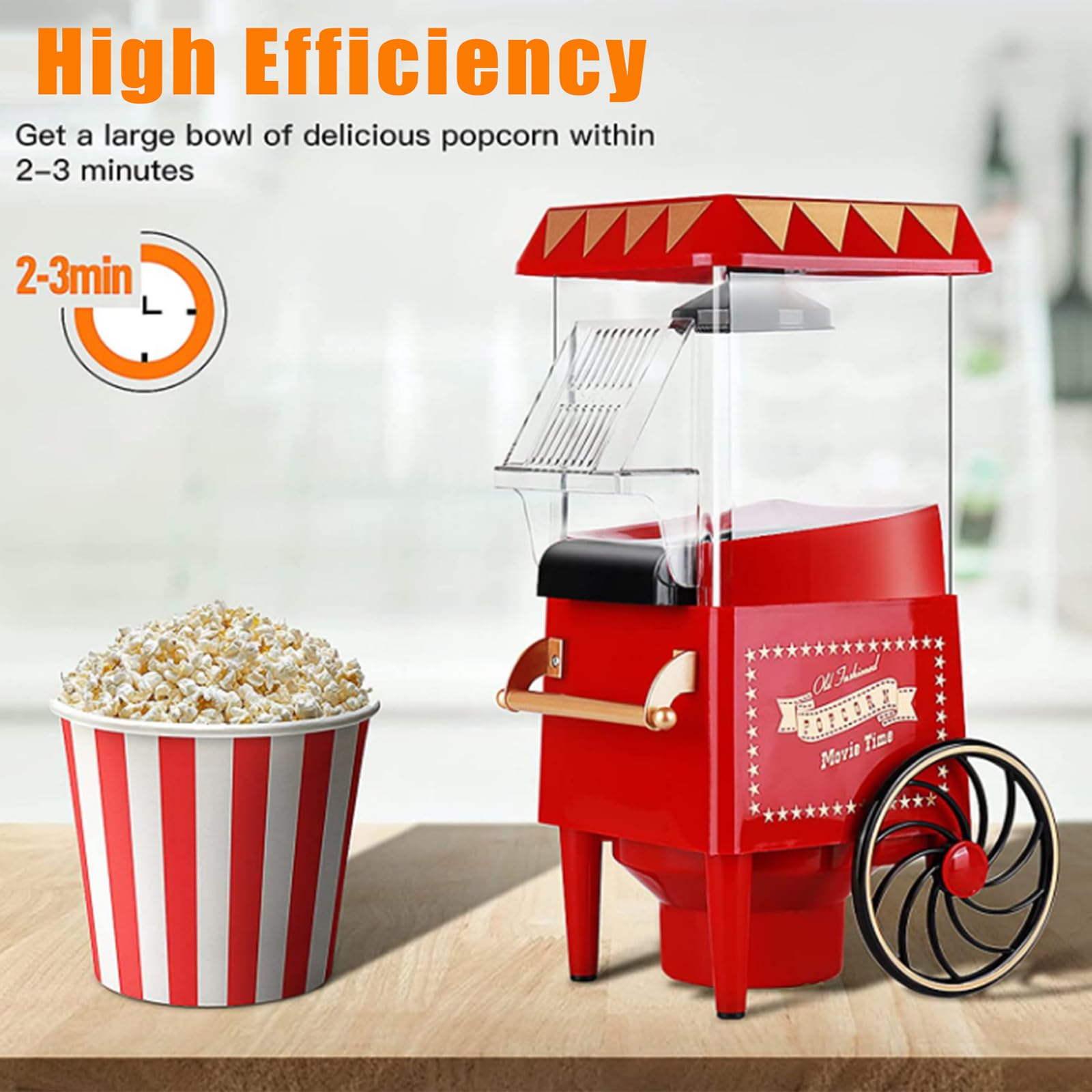 Macchina per Popcorn Ad Aria Calda Domestica, Macchina per Popcorn Elettrica, Macchina per Popcorn Ad Aria Calda, Cottura Sana Ed Efficiente Senza Olio da 1100 W, Corpo Compatto, per Ufficio