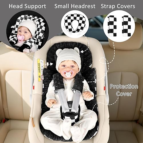 Miniatura 7 de DILIMI Inserto para asiento de automóvil infantil, soporte de cabeza de asiento de automóvil para bebé con reposacabezas extraíble, cojín ajustable