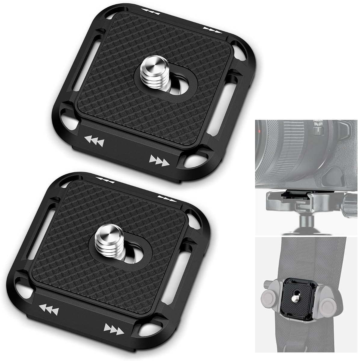 2 Pack Arca Swiss Quick Release Plate & Clamp V3, 38mm Camera Mount Plate with 4-Sided QR, Aluminum for Tripod Monopod Strap
