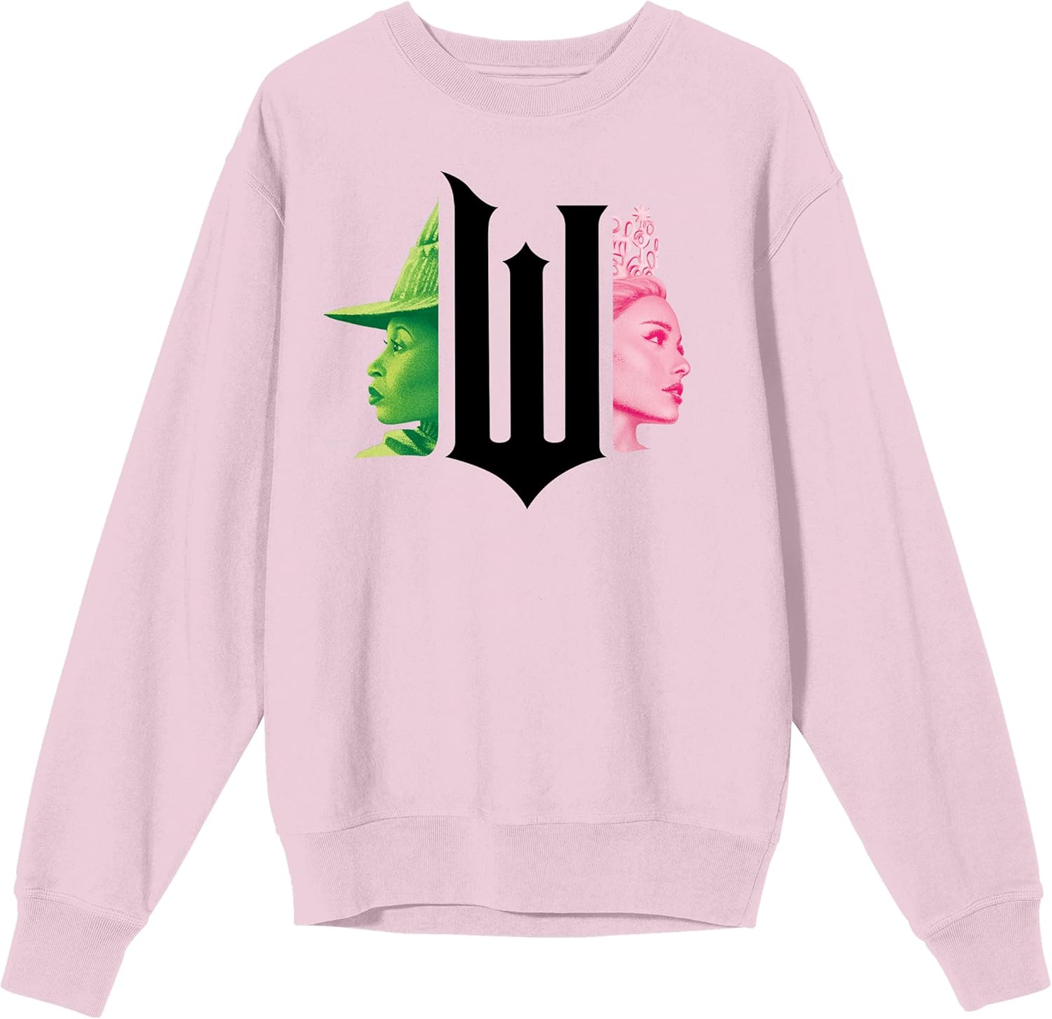 Bioworld Wicked Part 1 W Character Graphics Women's Cradle Pink Crew Neck Long Sleeve Sweatshirt
