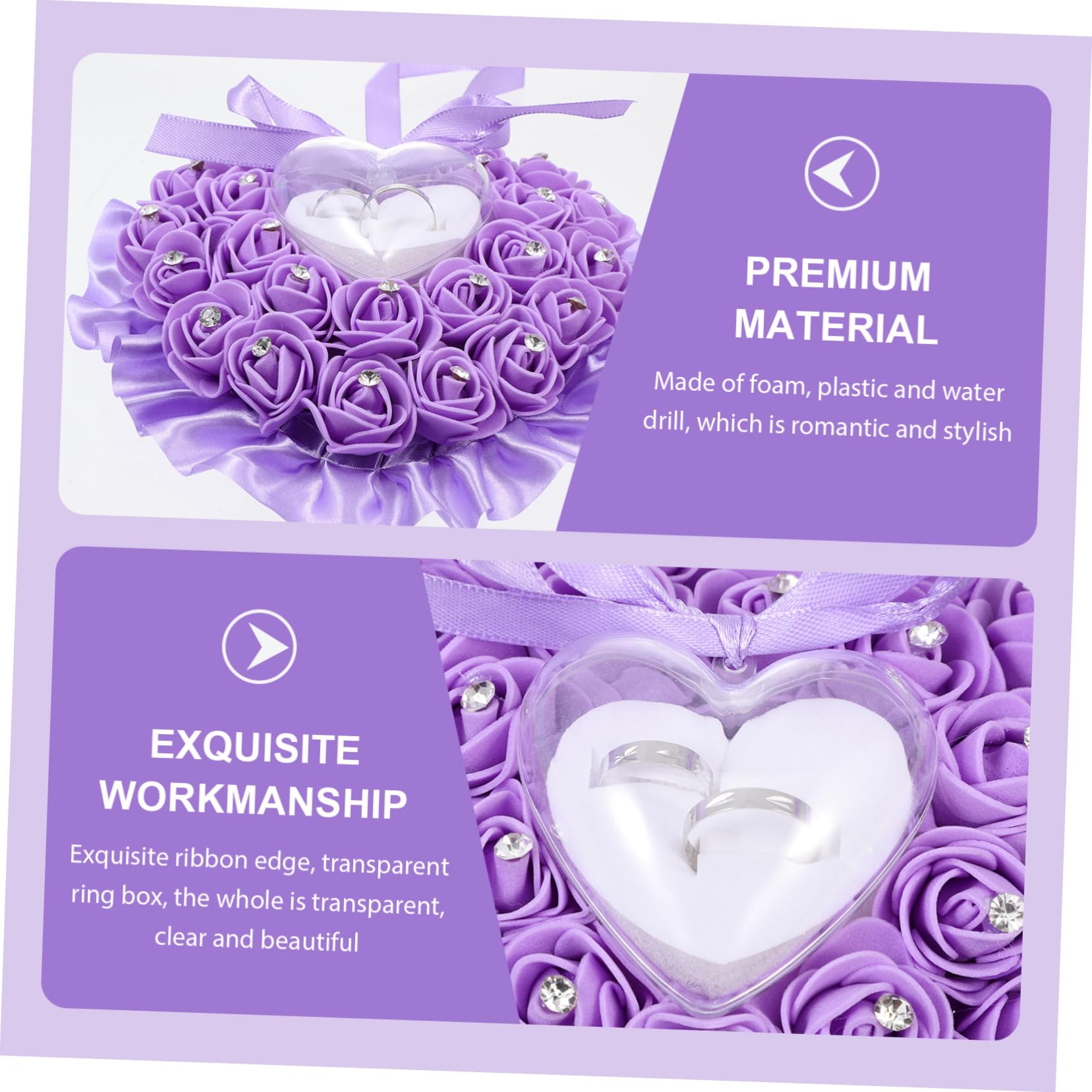 Coussin D'alliances de Cœur Rose Pourpre, Élégant et Romantique, Création D'ambiance Mariage Rangement Bagues en Mousse et Plastique
