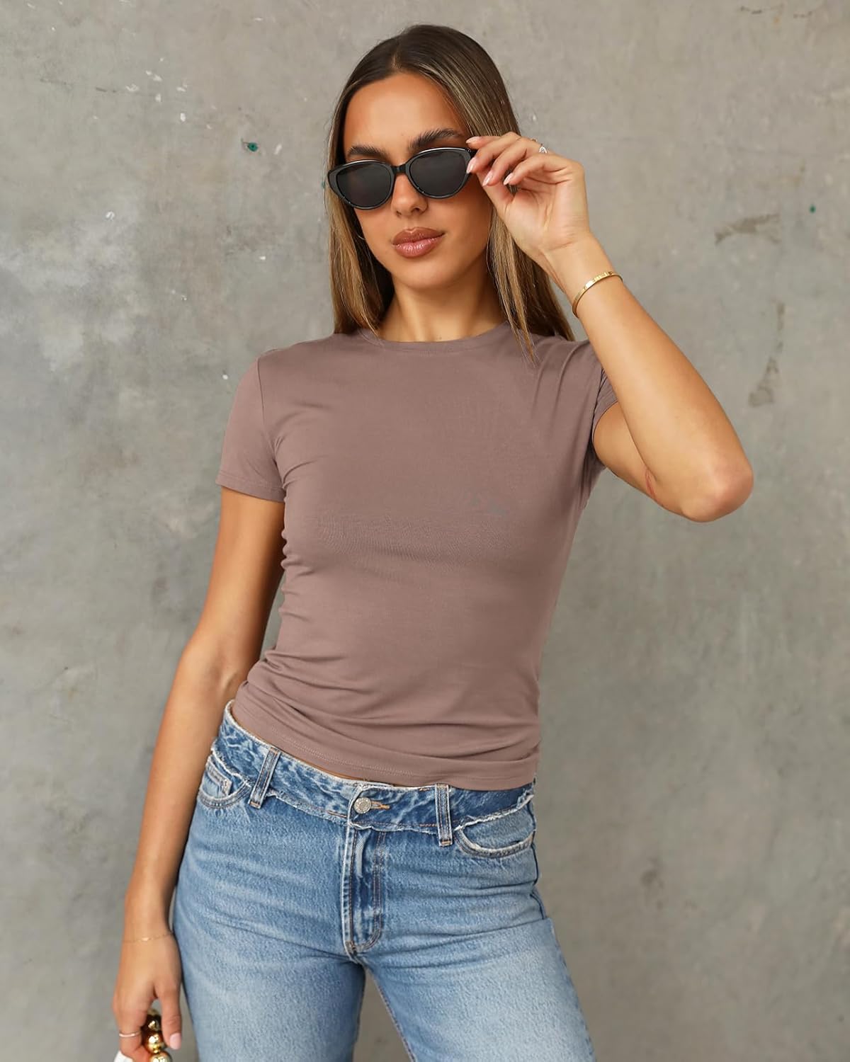 Abardsion Women's Casual Basic Going Out Crop Tops Slim Fit Short Sleeve Crew Neck Tight T Shirts 2026 - Image 2