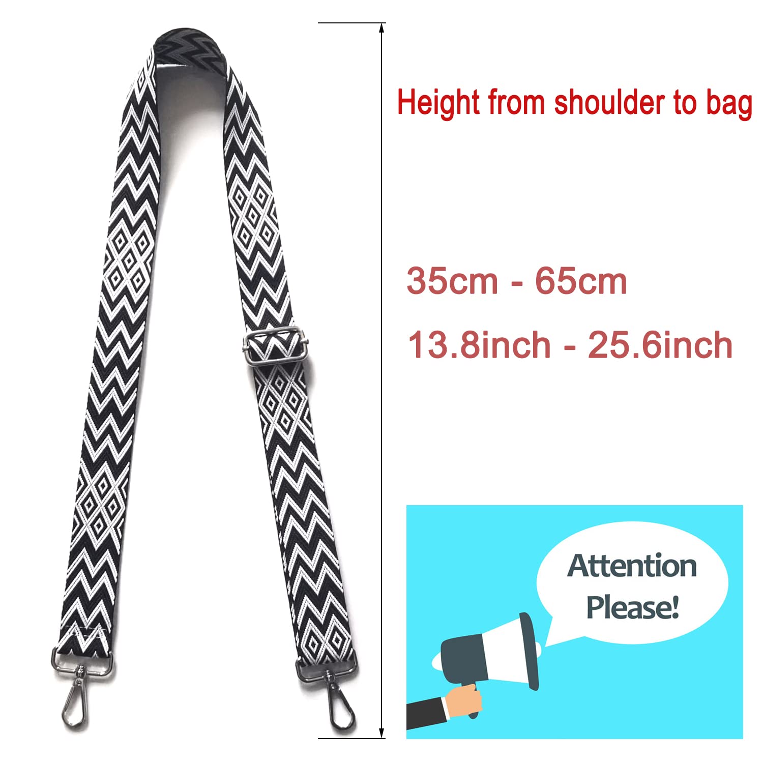 Hibate Nera/Bianco Ricambio Cinghia Tracolla per Borsa Donna Tracolle per Borsette