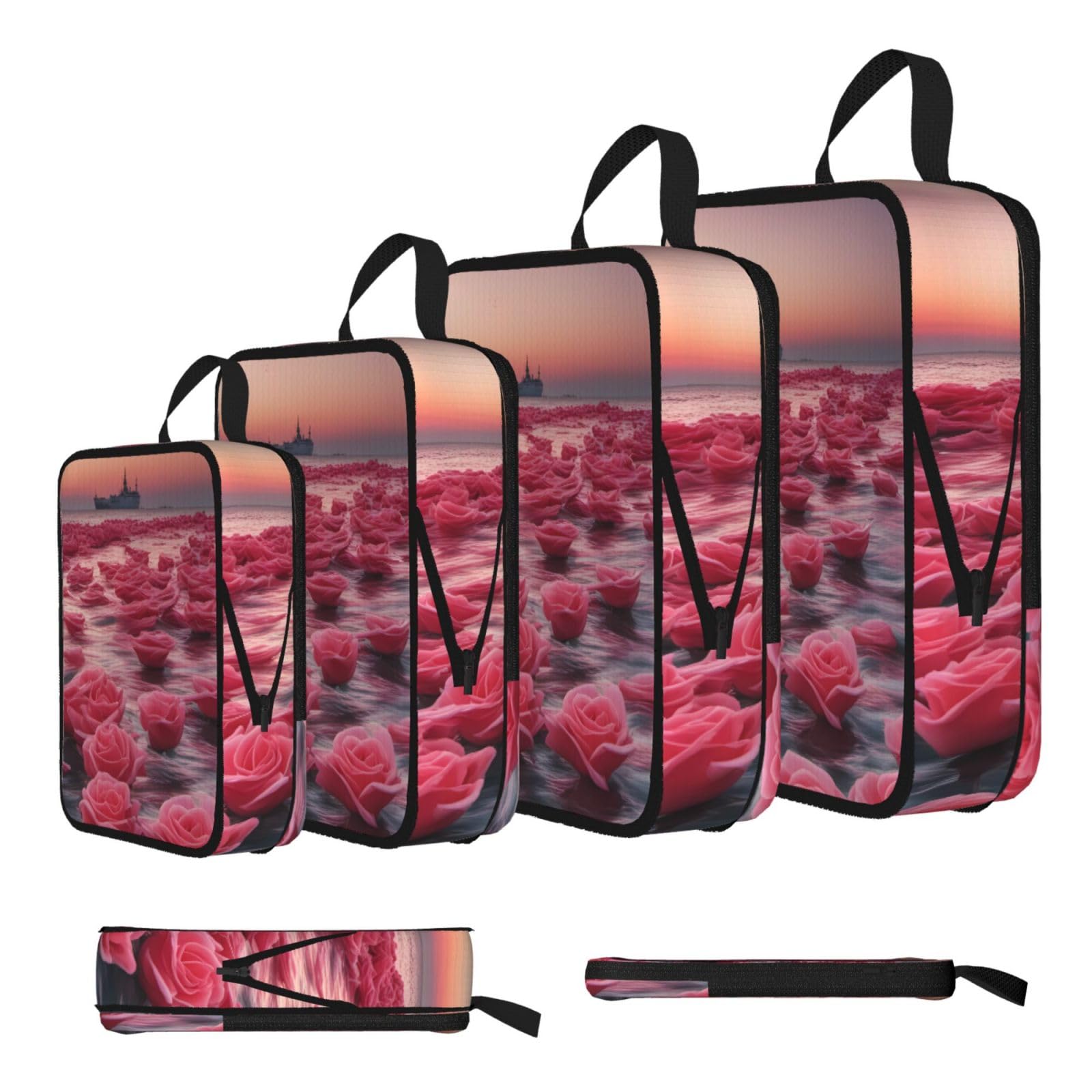 Sxzvvbn Black Roses By The Sea Compression Packing Cubes 4 Piece Set