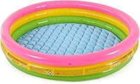 Intex Sunset Glow Kiddie Pool - 58in x 13in Inflatable 3-Ring with Soft Floor, 73 Gal Capacity, Repair Patch, Ages 3+