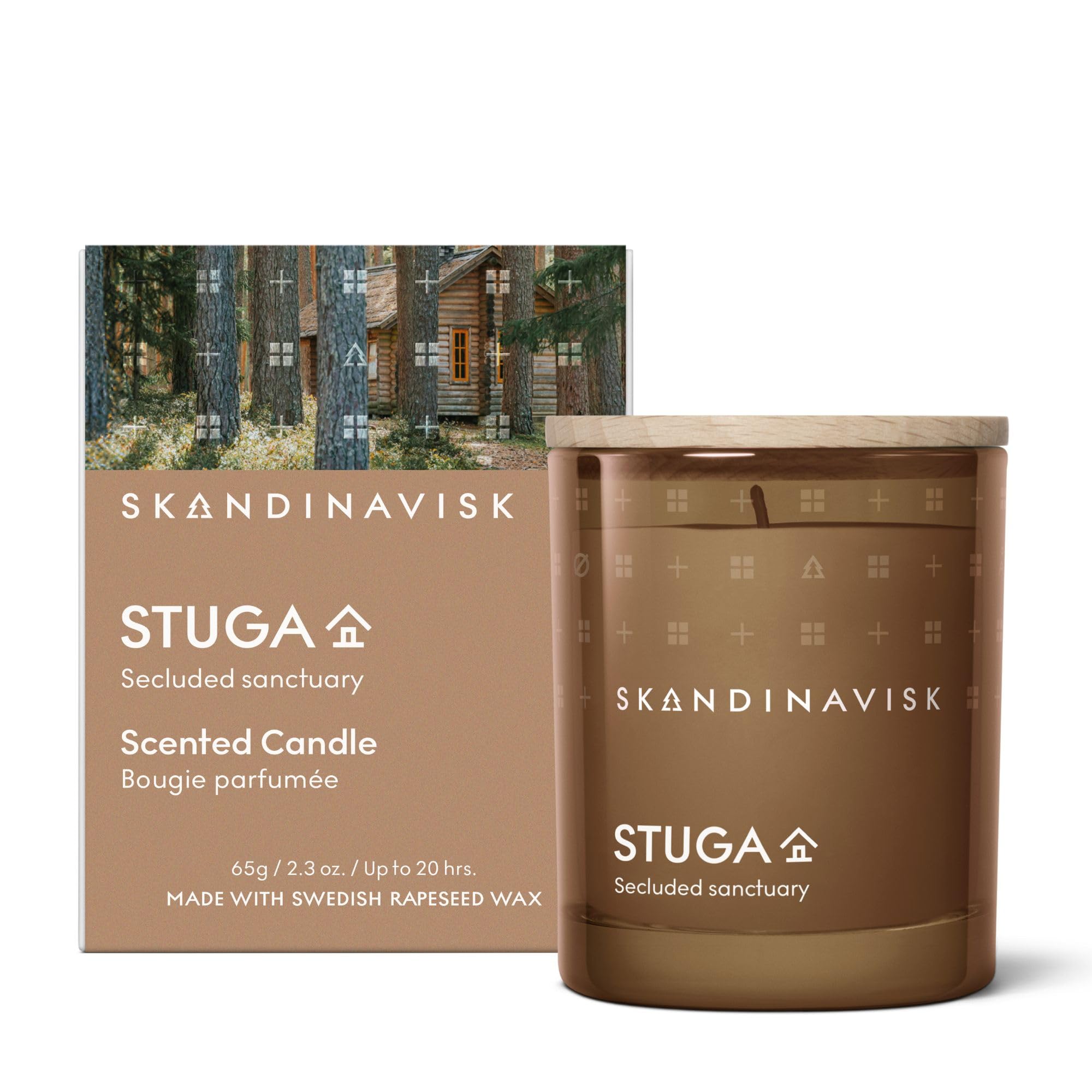 Skandinavisk STUGA 'Cabin' Mini Scented Candle, Scent Notes: Birch bark and Woodland Mosses, Nutmeg and Incense, Vegan Formula, 65g