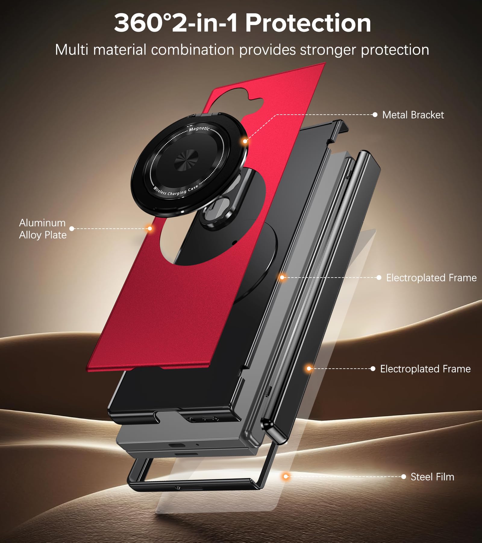 Fiyer Custodia per Samsung Galaxy Z Fold 7 con pellicola protettiva, protezione per cerniera per Z Fold 7, con supporto ad anello girevole a 360°, custodia protettiva rigida in policarbonato antiurto