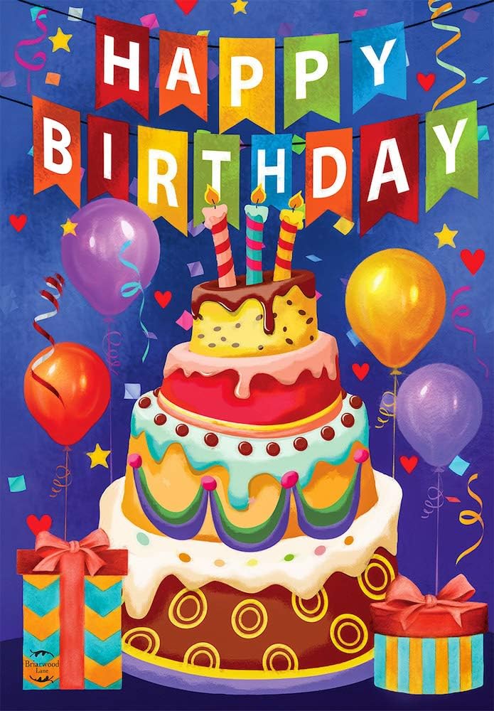 Briarwood Lane Birthday Celebration House Flag Balloons Birthday Cake 28 x 40