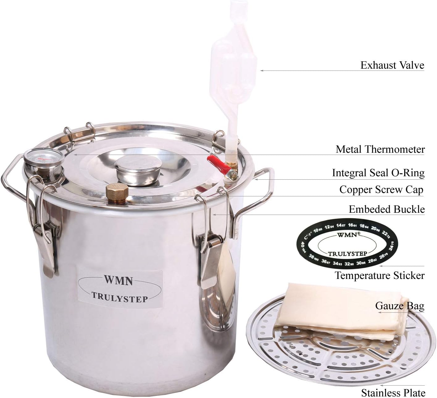 YUEWO 3 Pots DIY 8Gal/30Litres Still Copper Water Alcohol Distiller Home Brew Wine Making Kits with Thumper Keg for DIY Brandy Whisky Wine Distilled Water