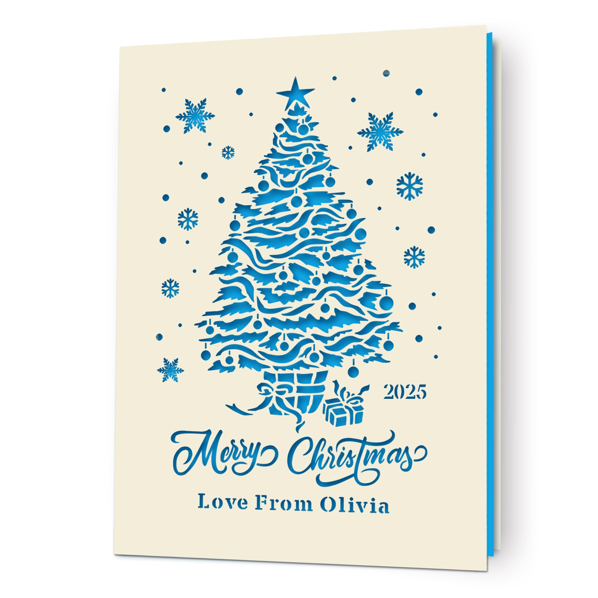 Personalised Christmas Cards 2025 Greeting Cards Xmas Santa Gift Custom Gift Laser Paper Cut Xmas Cards for Kids Boys Girls Daughter Niece Grandson Granddaughter Grandad(Blue)