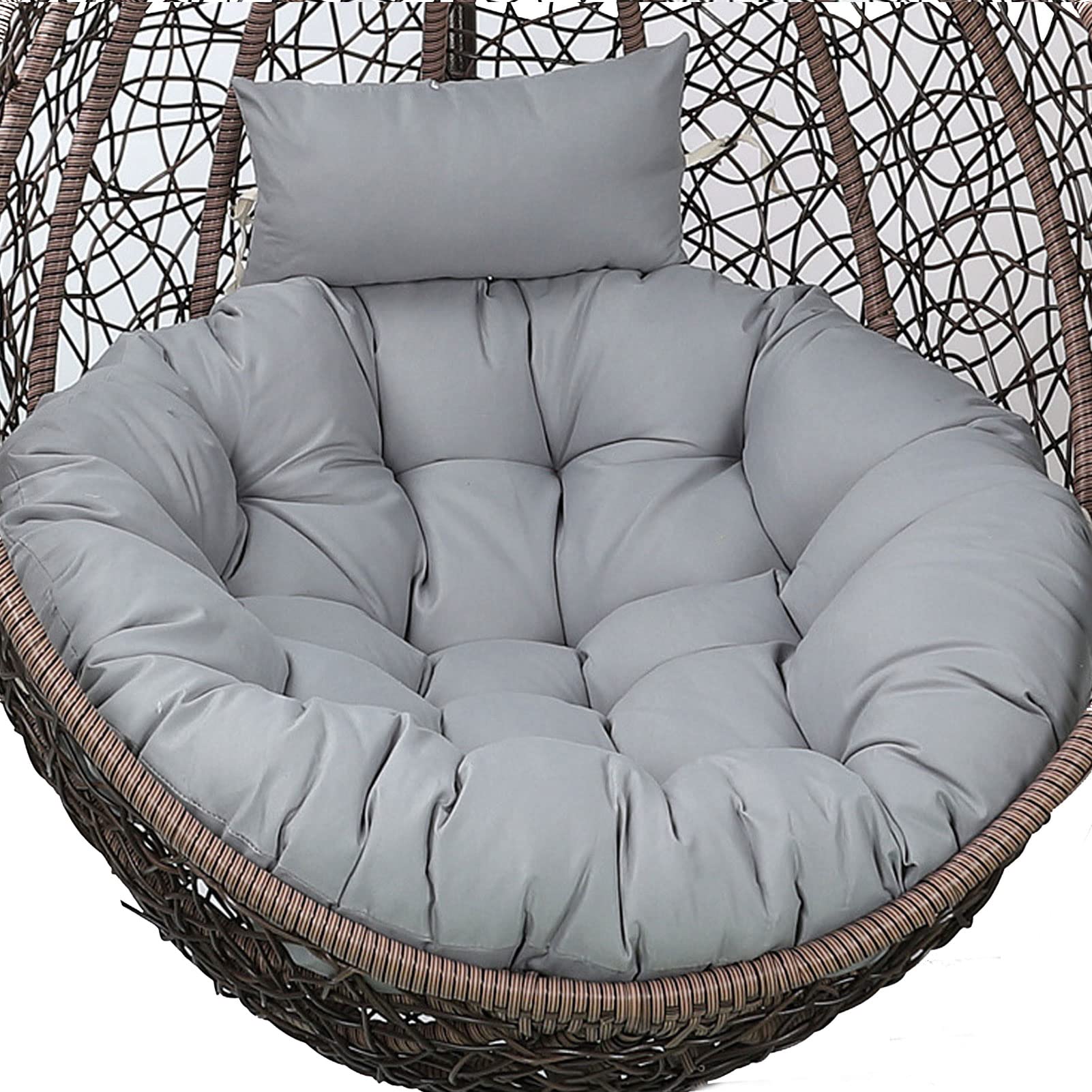 gaoxiao Hanging Egg Chair Cushion Replacement, Large Thicken Outdoor Swing Hanging Cushion with Headrest, Washable Round Papasan Hammock Seat Pads for Garden Yard Balcony(Color:Grey)
