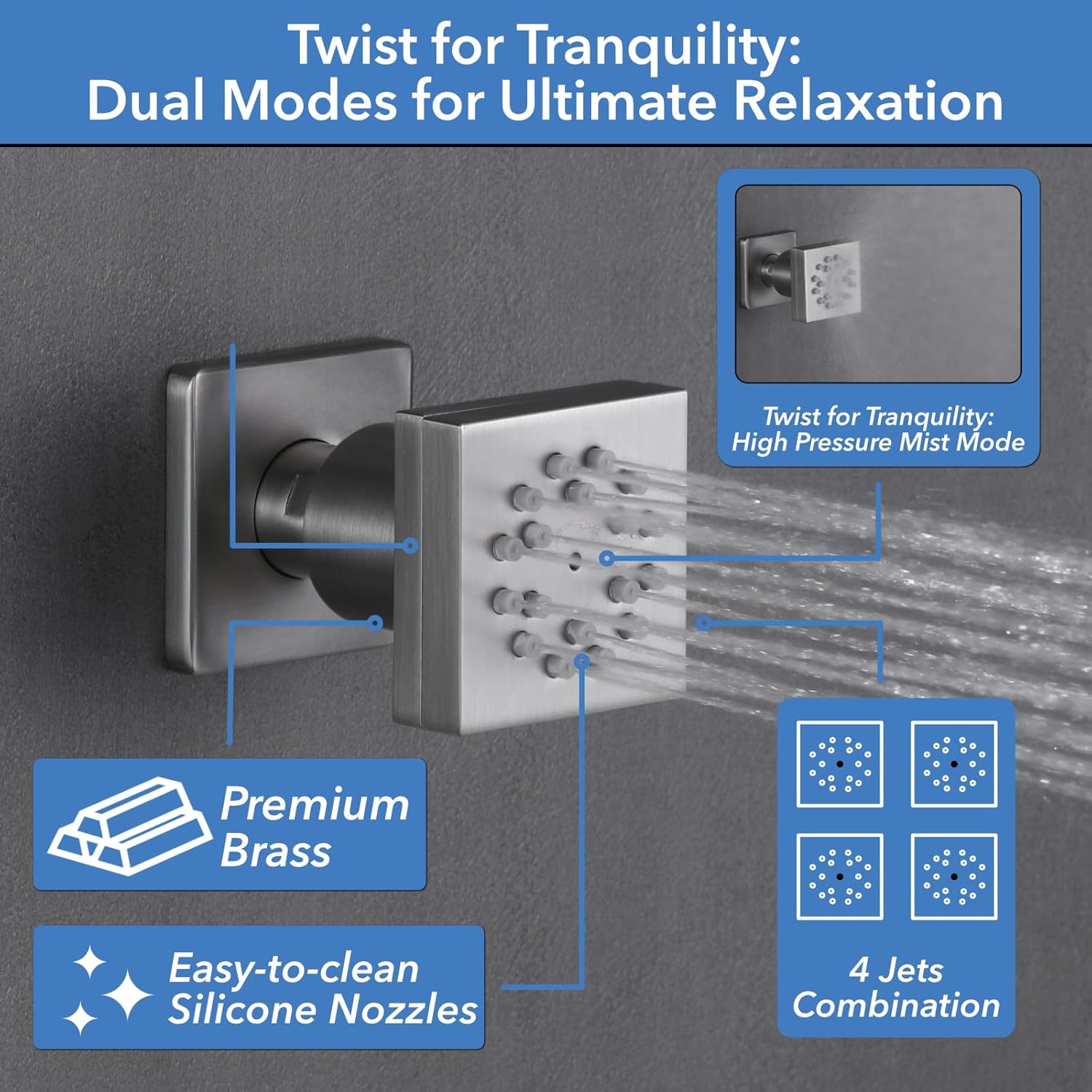 VANFOXLE Shower Faucet Set Brushed Nickel Shower System,Four Modes Shower Faucet with 2 in 1 Handheld,Ceiling Mount 10 Inch Shower Head with Waterfall Spout, 4 PCS Dual Modes Body Jets