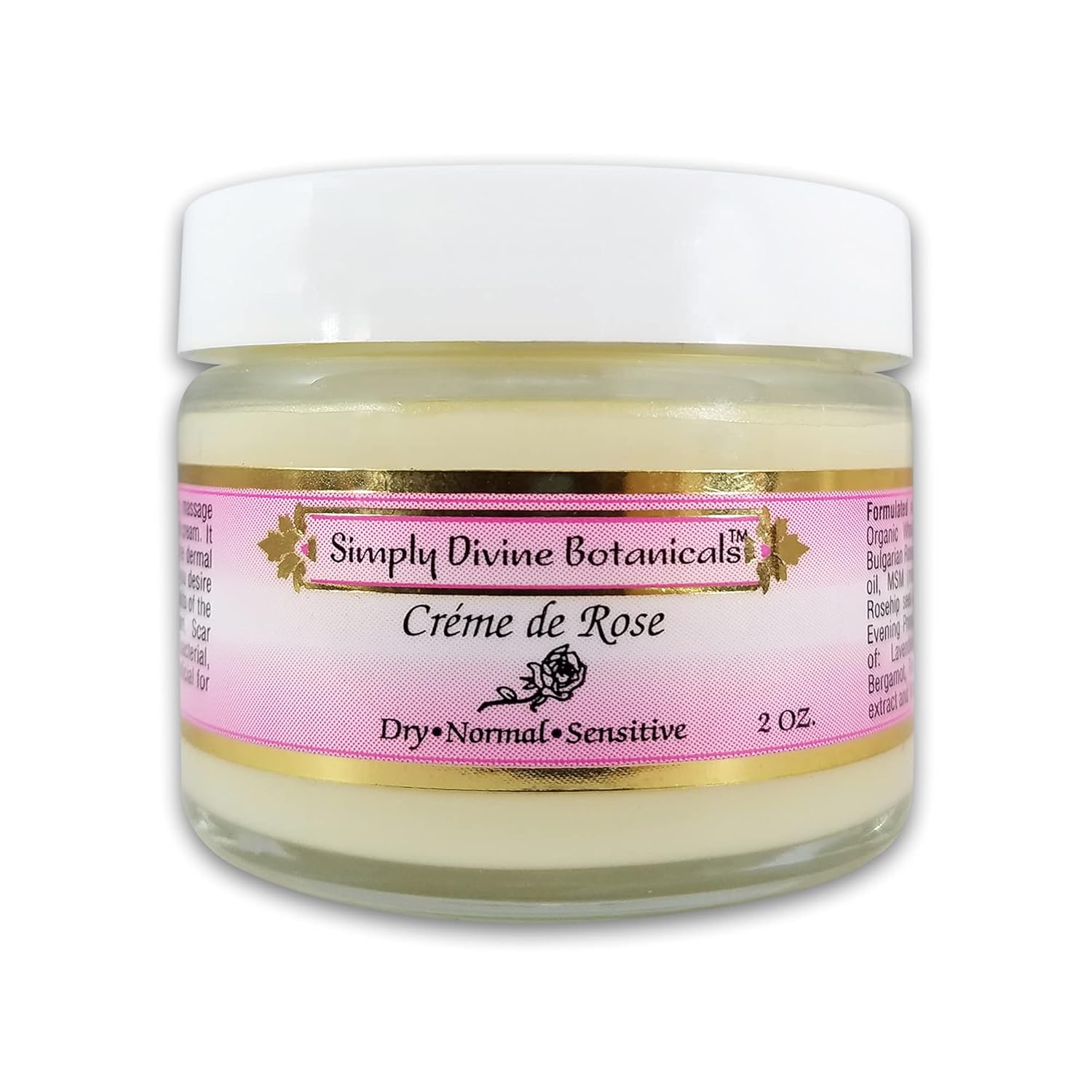 Simply Divine Botanicals Creme de Rose Heavenly Facial Moisturizer - Natural and Organic Face Cream for Dry, Normal, Sensitive, Mature Skin, 2 oz