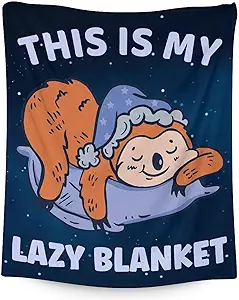 Mercuryelf Sloth Throw Blanket - Soft, Fuzzy & Warm - 40x50 Inches Flannel Blankets for Travel, Office - Dark Blue Cute Throws Gift for Girls, Boys