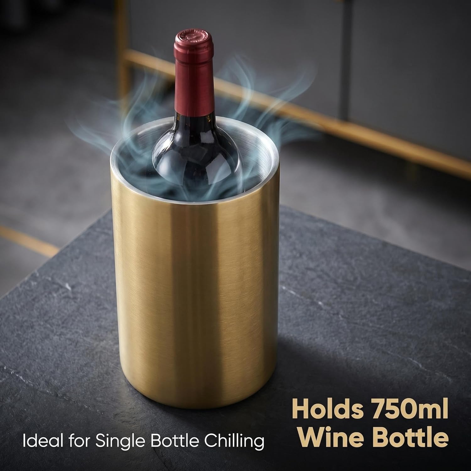 Gold Wine Chiller Bucket for Bottle 750ml Wine Chiller Champagne Cooler Insulated for Parties Keep Wine & Beverage Cold Bar Cart Accessories