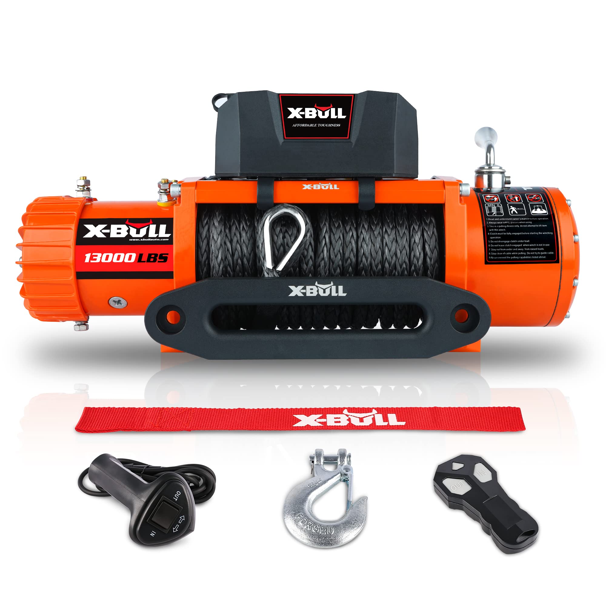X-Bull Traction Products - Synthetic Rope Winch - 13000 LB load capacity - Remote winch
