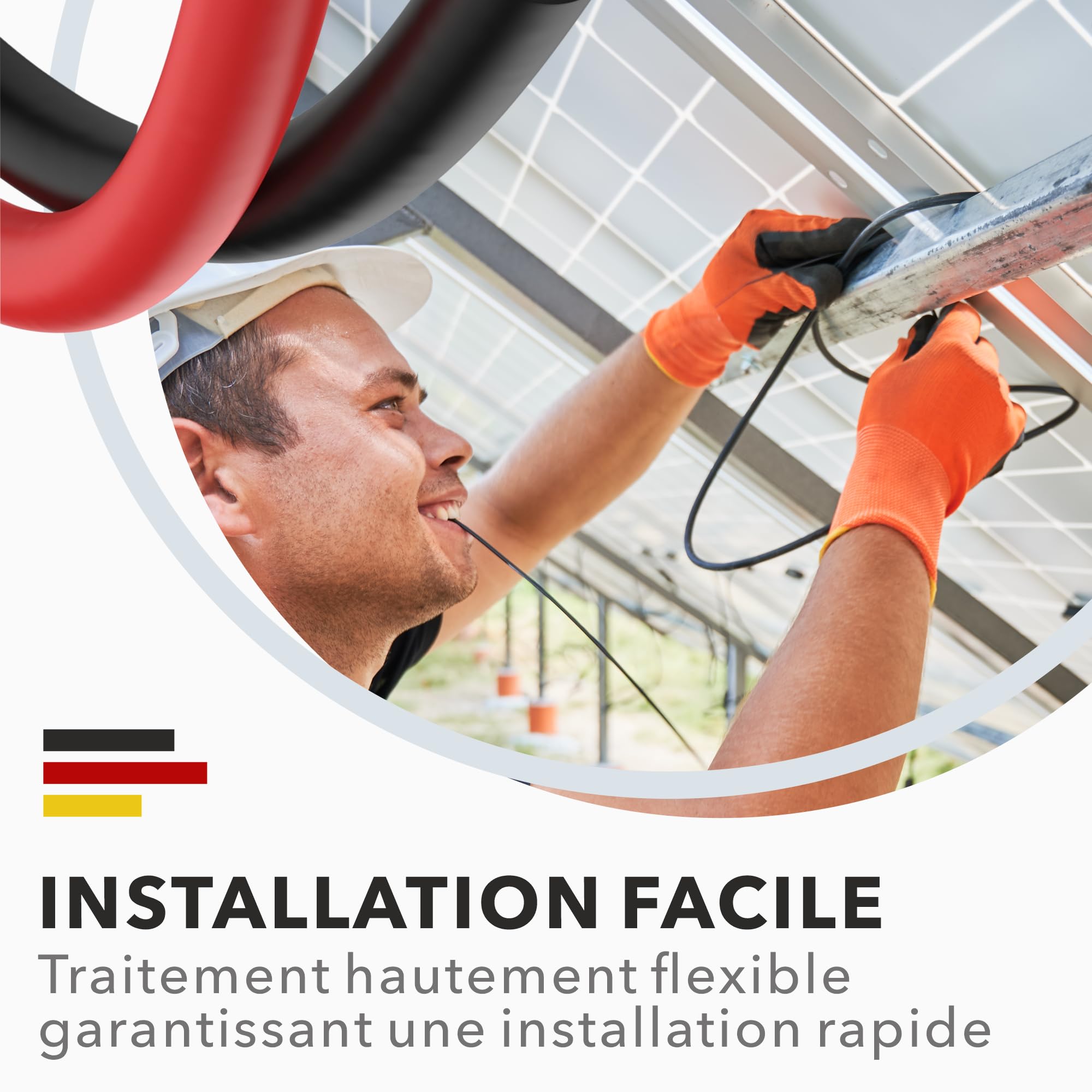 RedStar24 Câble Solaire Premium 4mm² Rouge 50m - Résistant aux UV, Flexible, pour Panneaux Photovoltaïques, Onduleurs & Régulateurs de Charge