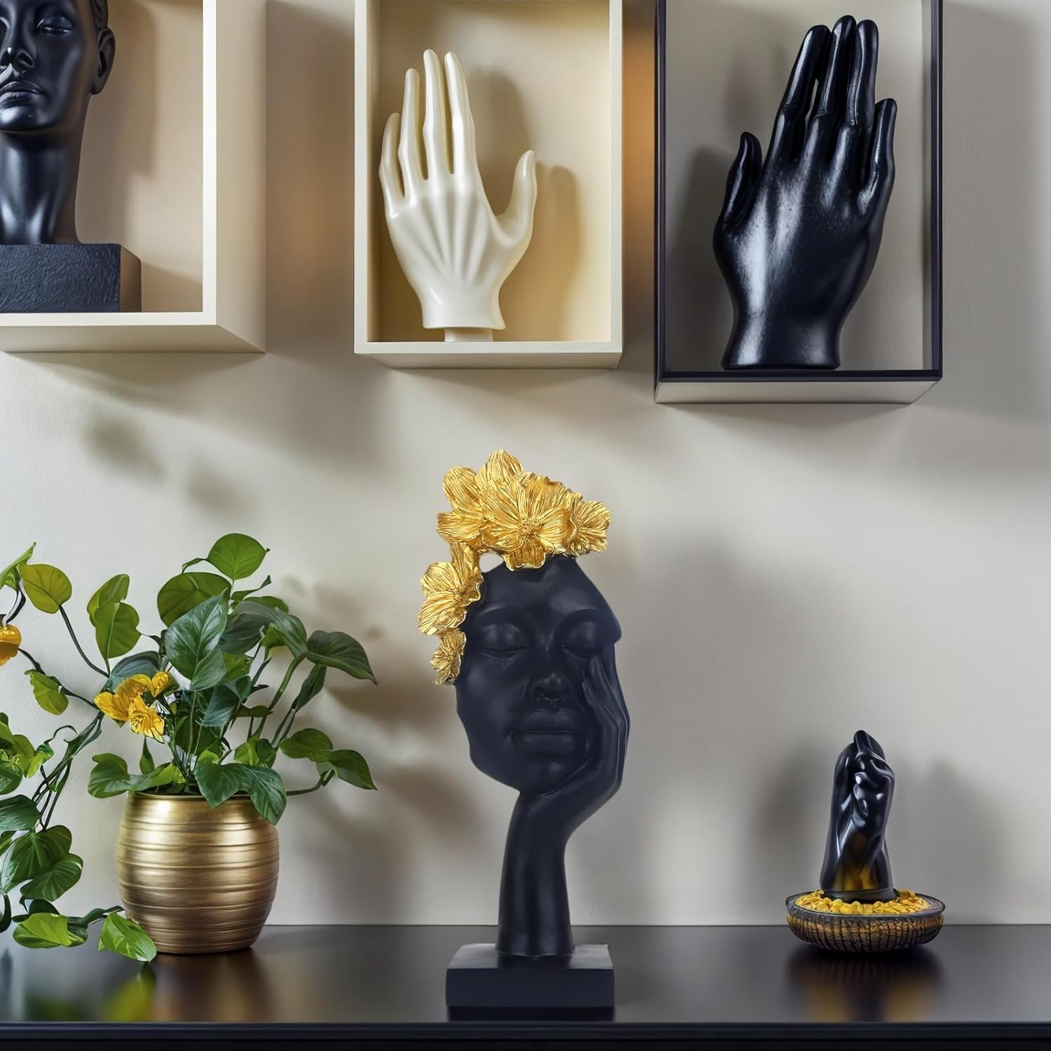 African Women Statues, 12'' African Lady Art Bust Figurines, Black Vintage Aesthetic Ornament for Shelf Desk, Modern Decor Accents Gifts for Women - Image 6